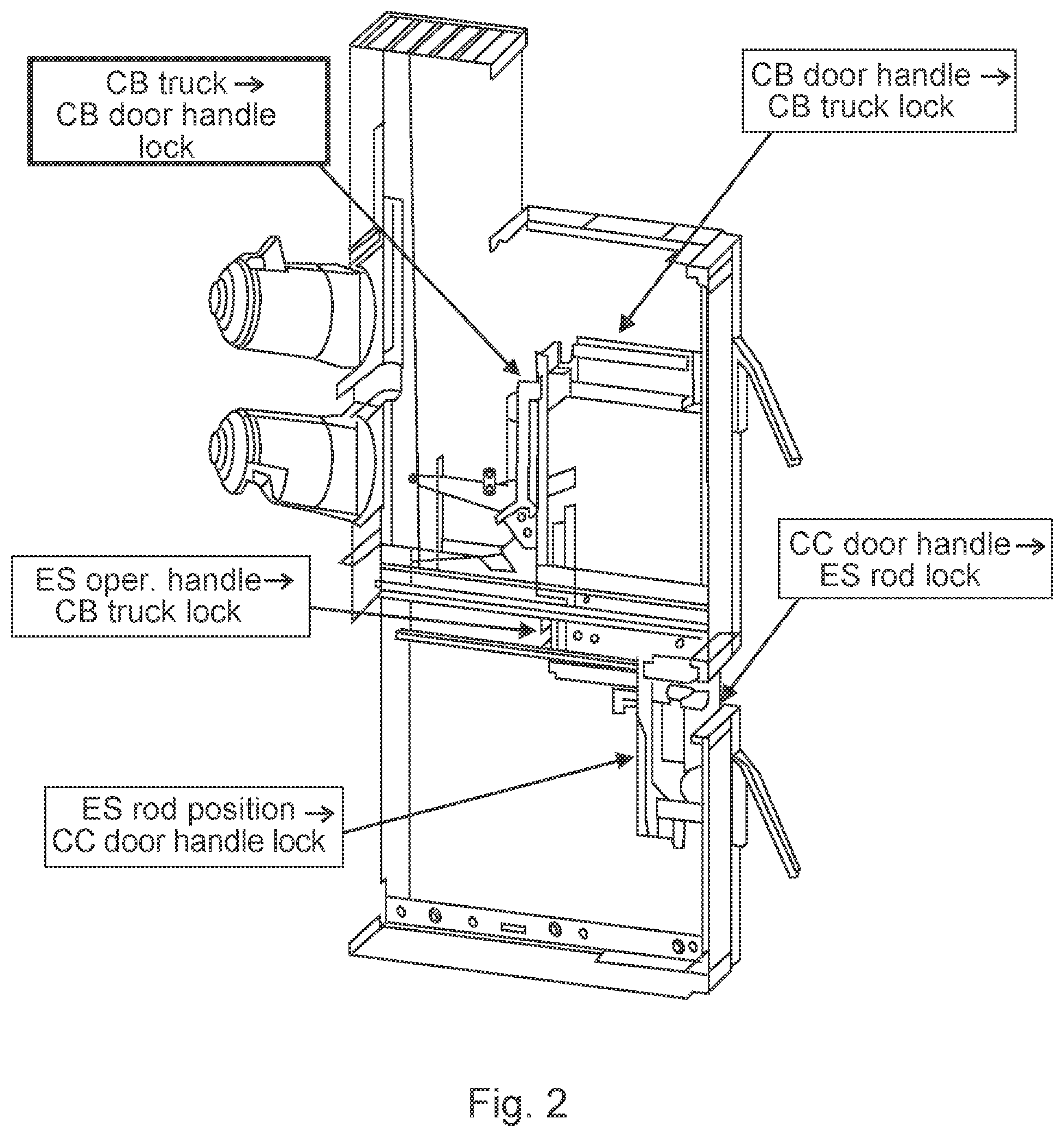 Patent US12322932 Figure 2 – Interlock system for a low, medium or high voltage switchgear