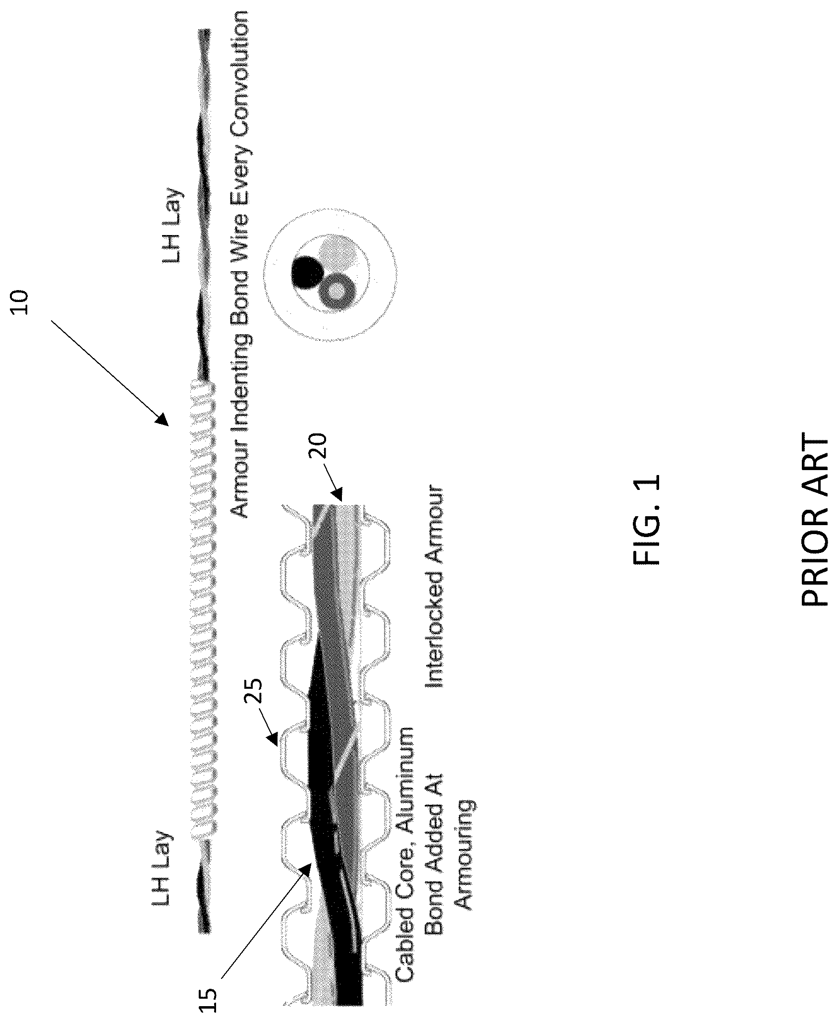Patent US12322944 Figure 1 – Armored cable assembly with grounding path component equipped armor