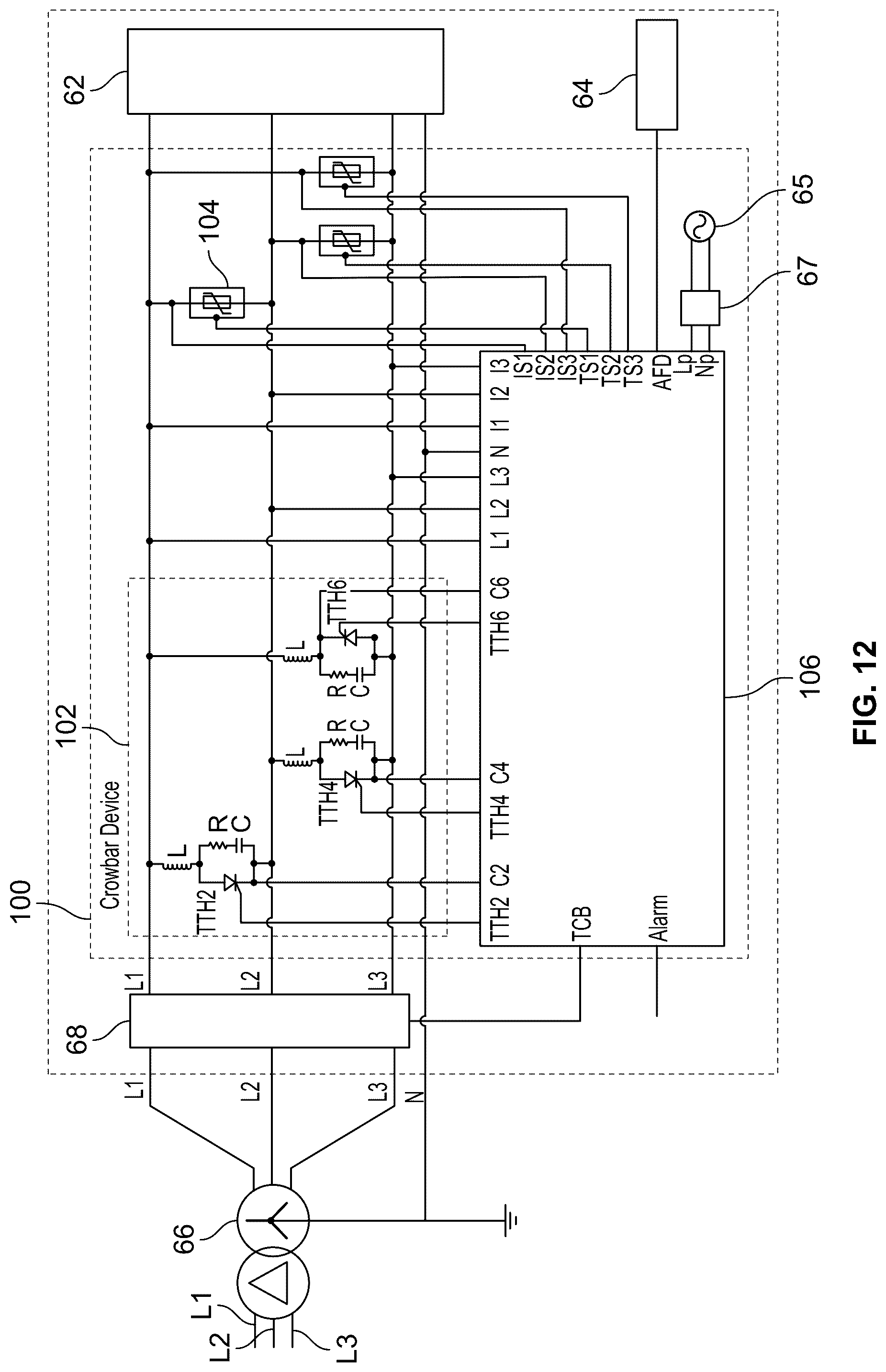 Patent US12322949 Figure 12 – Devices for overvoltage, overcurrent and arc flash protection