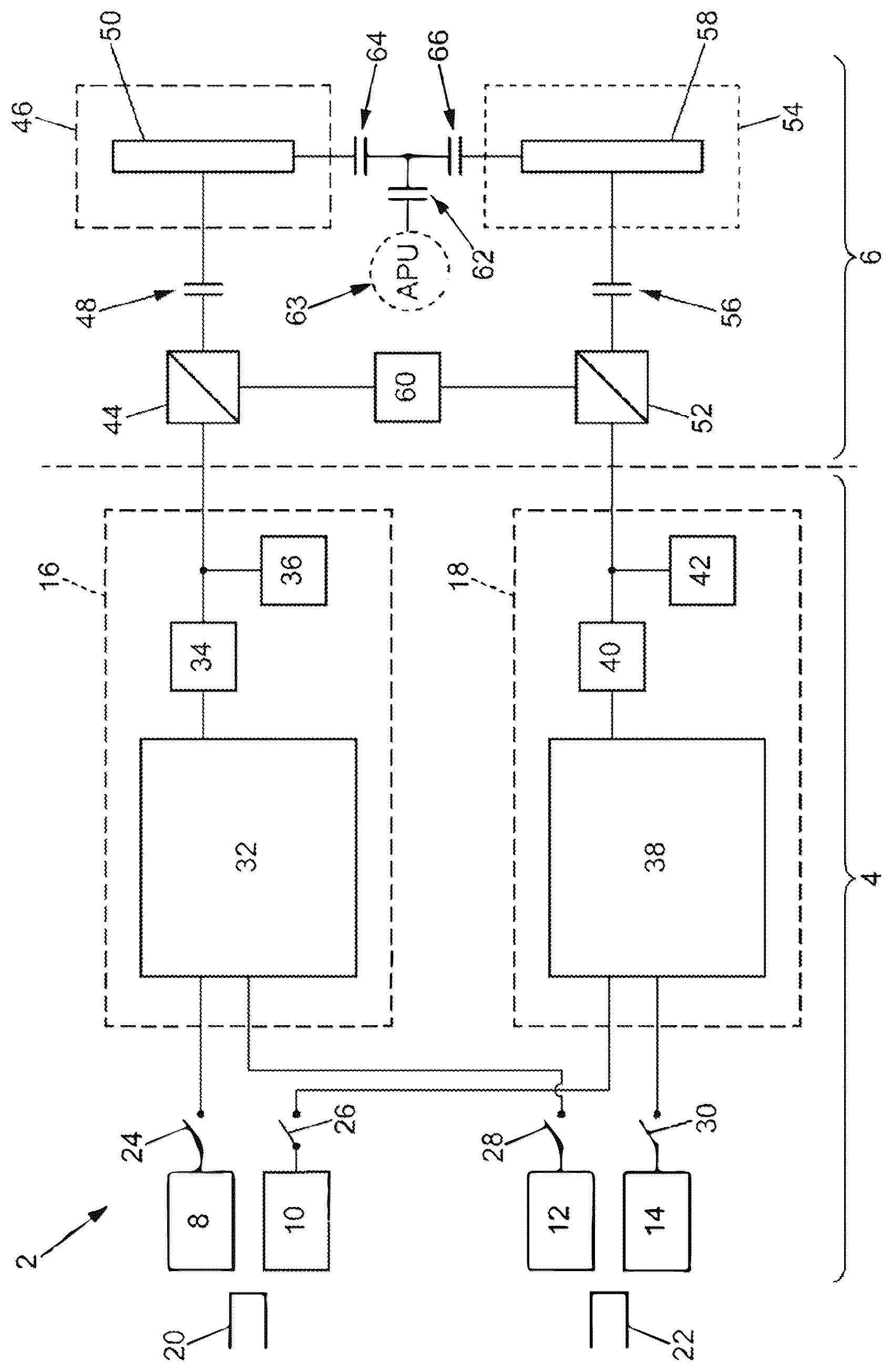 Patent US12322973 Figure 1 – Electrical architecture for an aircraft