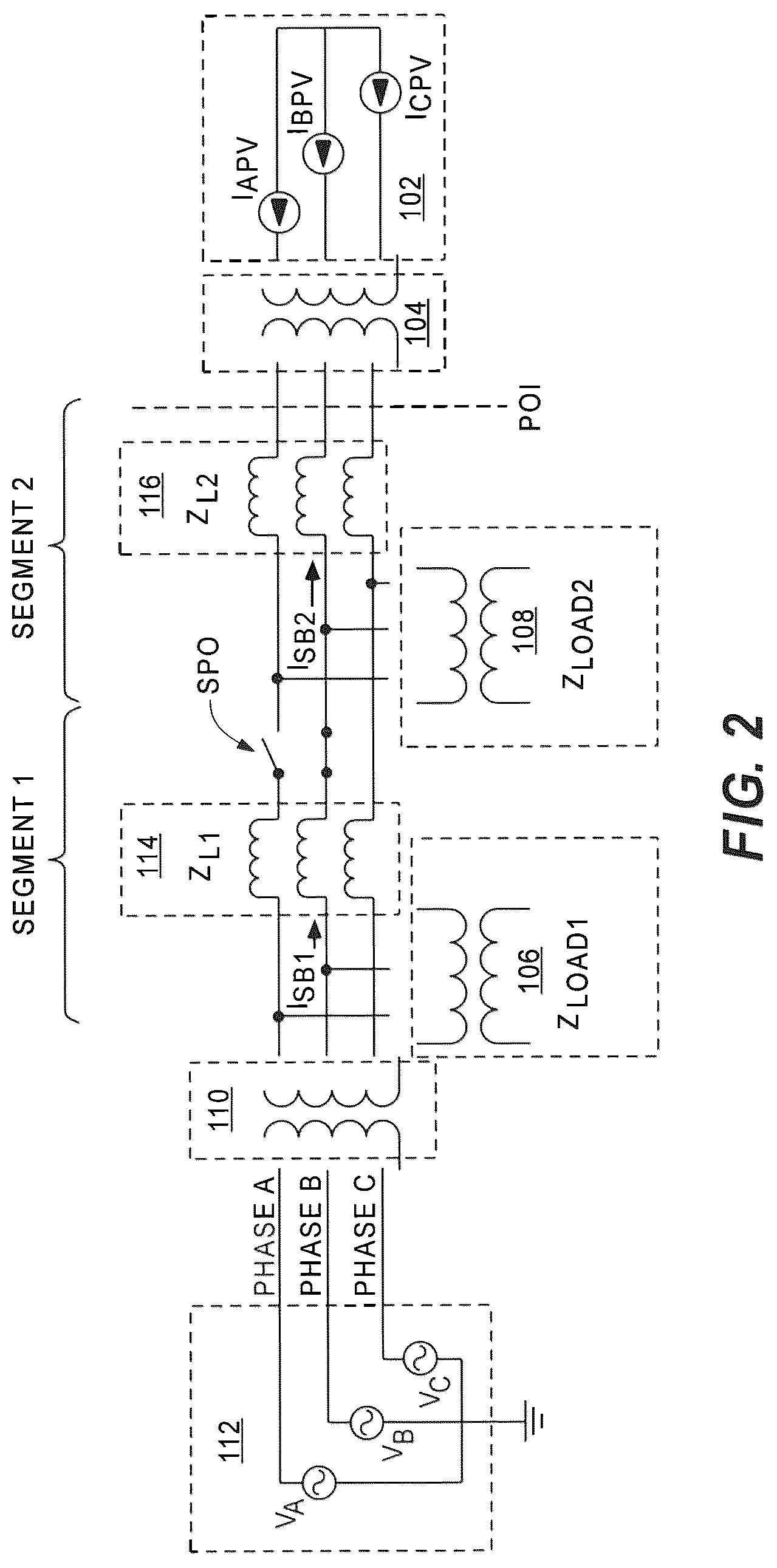 Patent US12322974 Figure 2 – Method and apparatus for detection of arbitrarily located single-phase open circuits by inverter-based resources