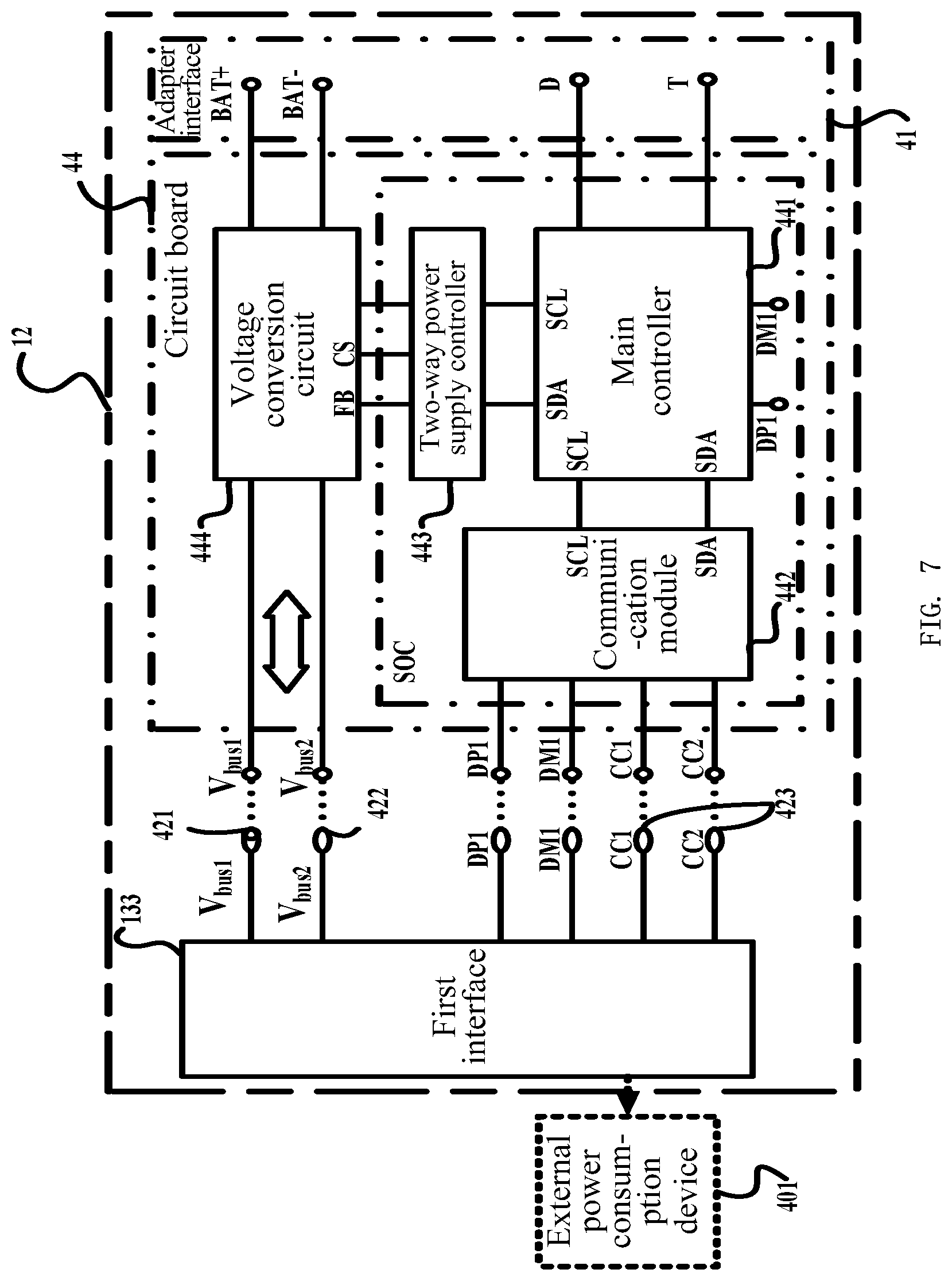 Patent US12322991 Figure 7 – Battery pack and an adapter with a voltage conversion circuit