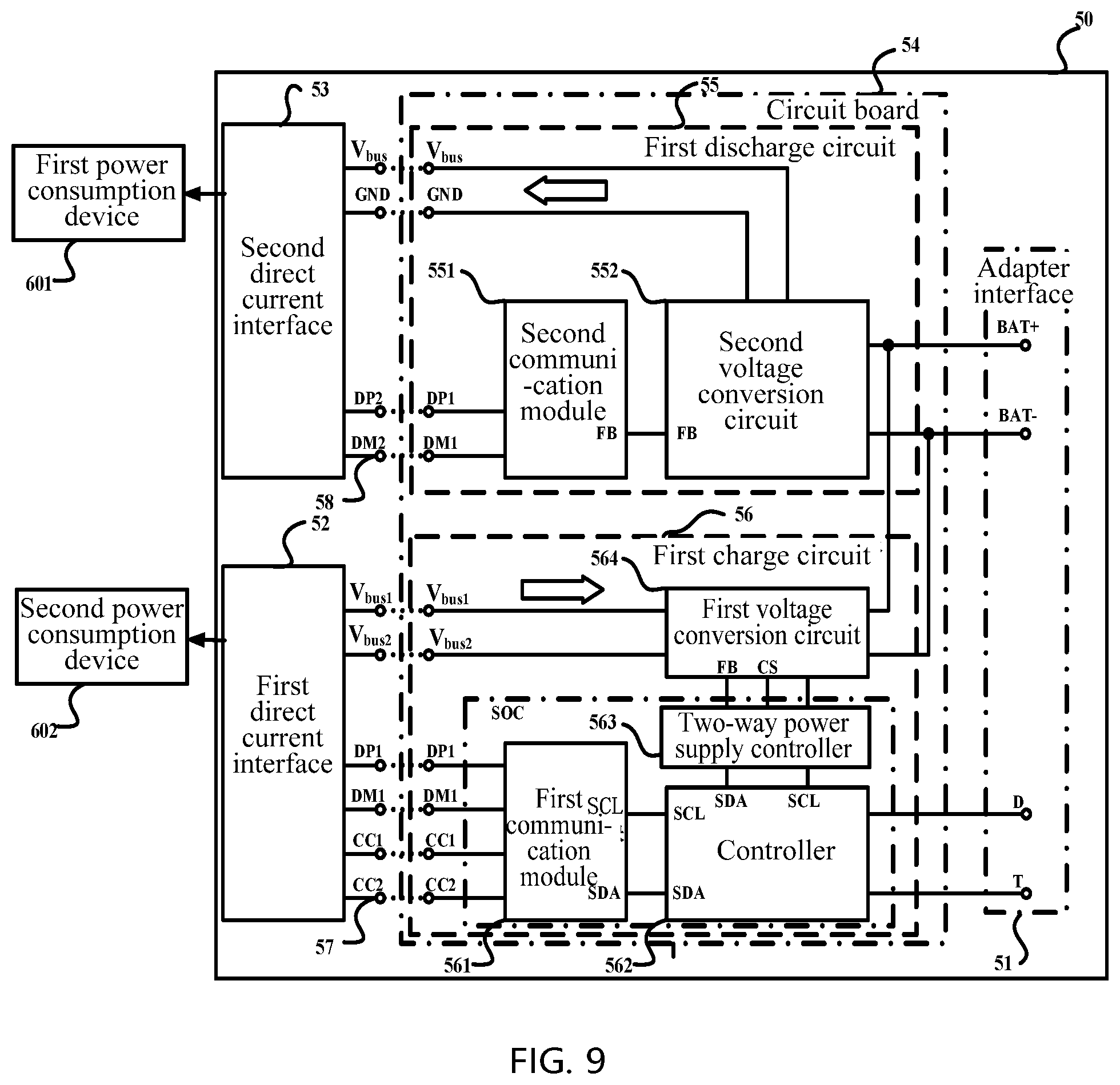 Patent US12322991 Figure 9 – Battery pack and an adapter with a voltage conversion circuit
