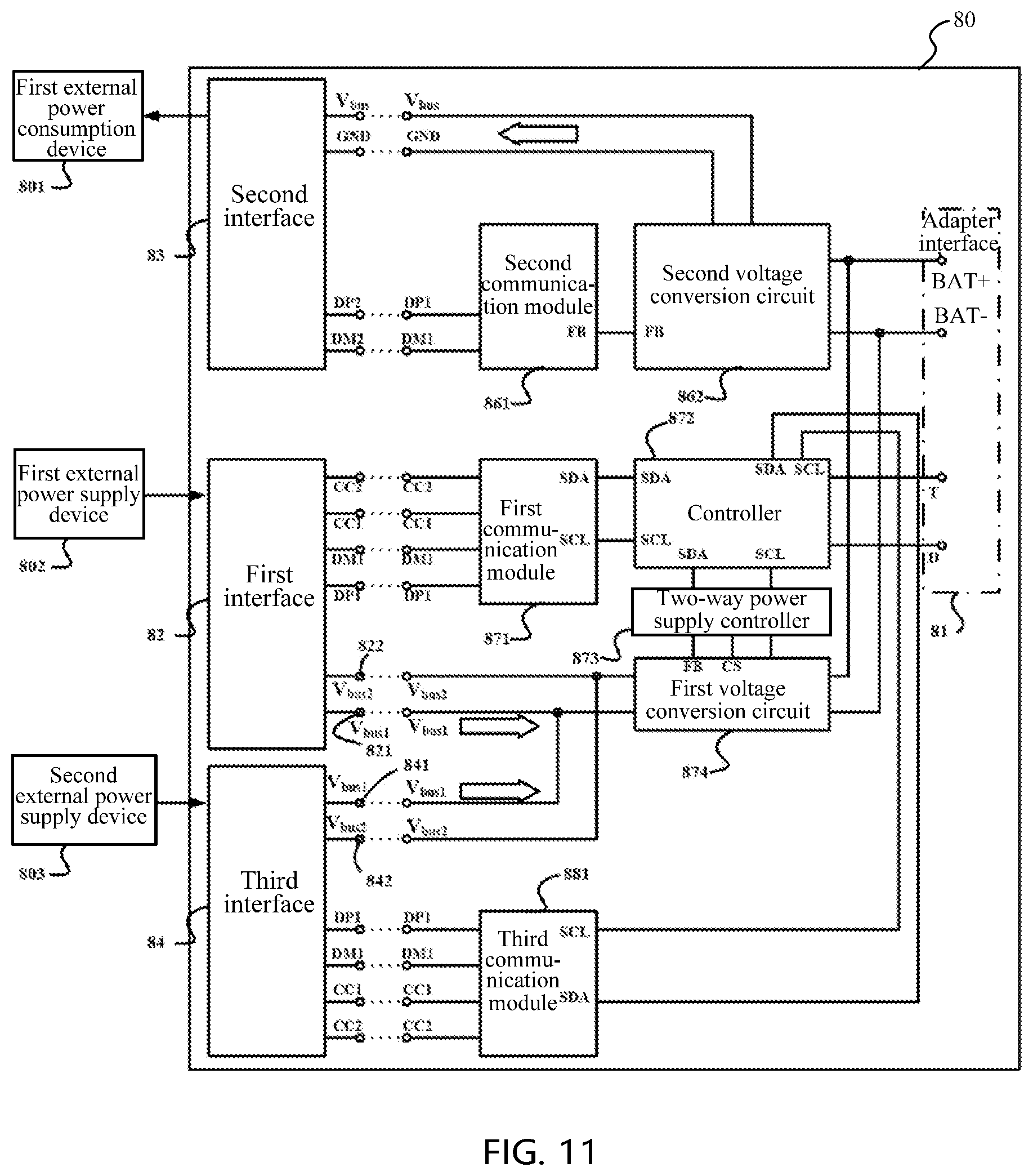 Patent US12322991 Figure 11 – Battery pack and an adapter with a voltage conversion circuit