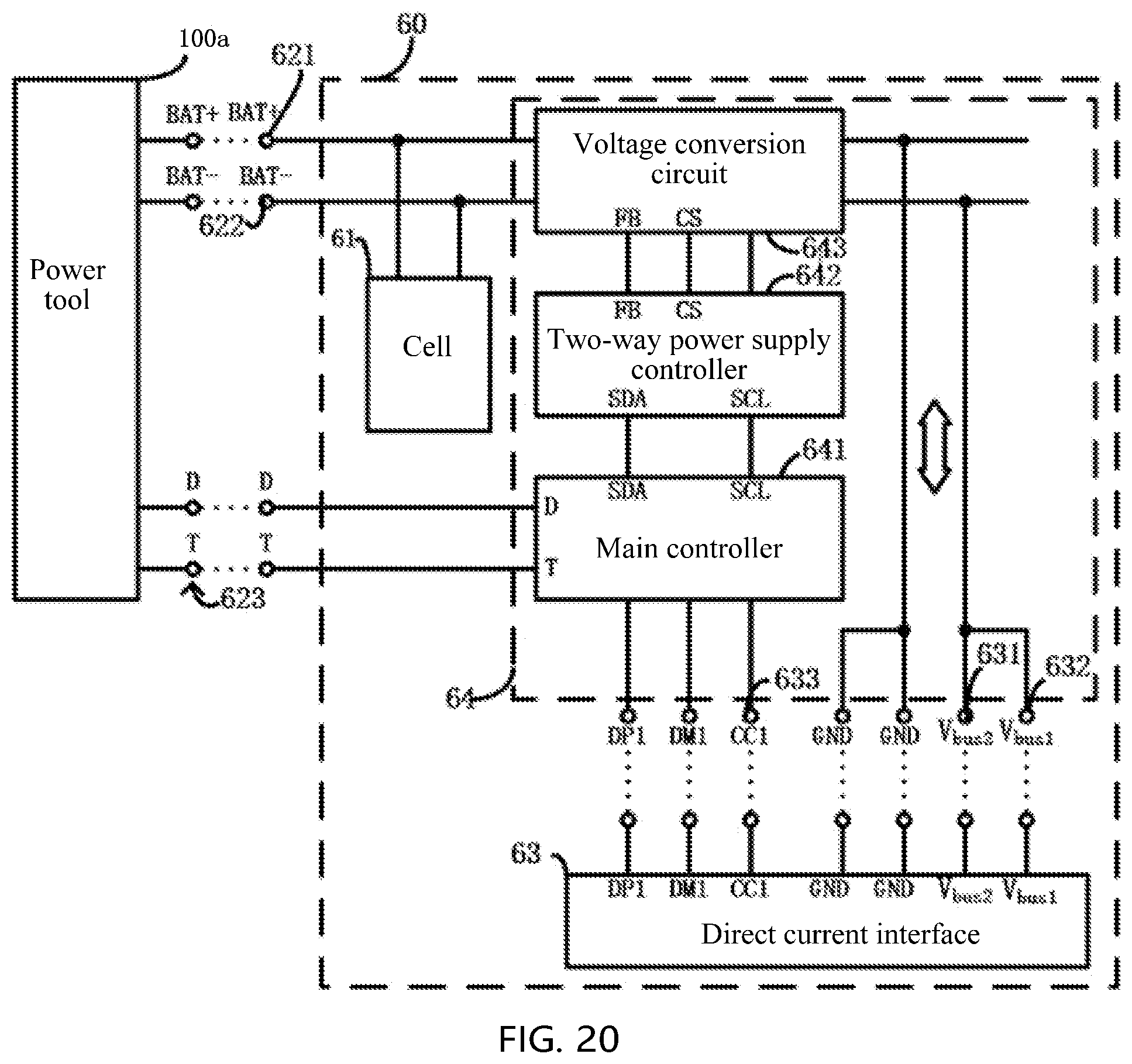 Patent US12322991 Figure 20 – Battery pack and an adapter with a voltage conversion circuit