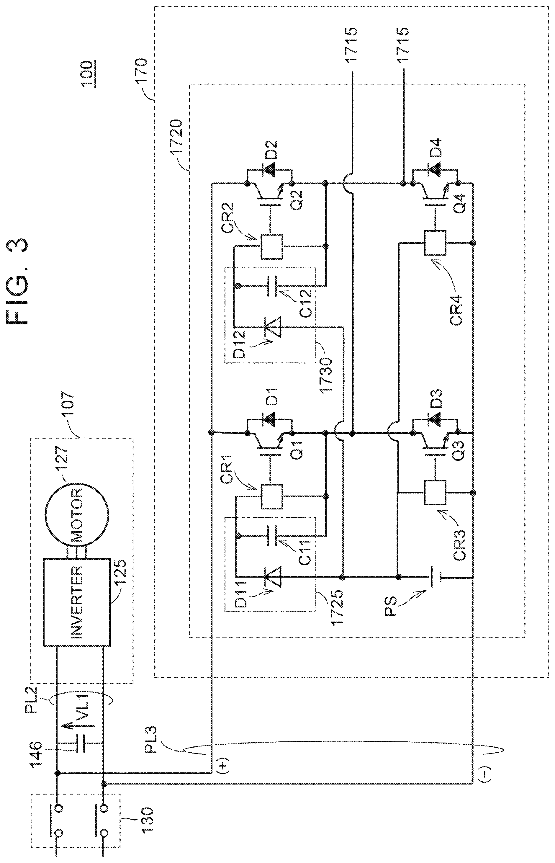 Patent US12322995 Figure 3 – Electric power supply system having a bidirecttional electric power conversion device and a control device that executes a first precharge processing