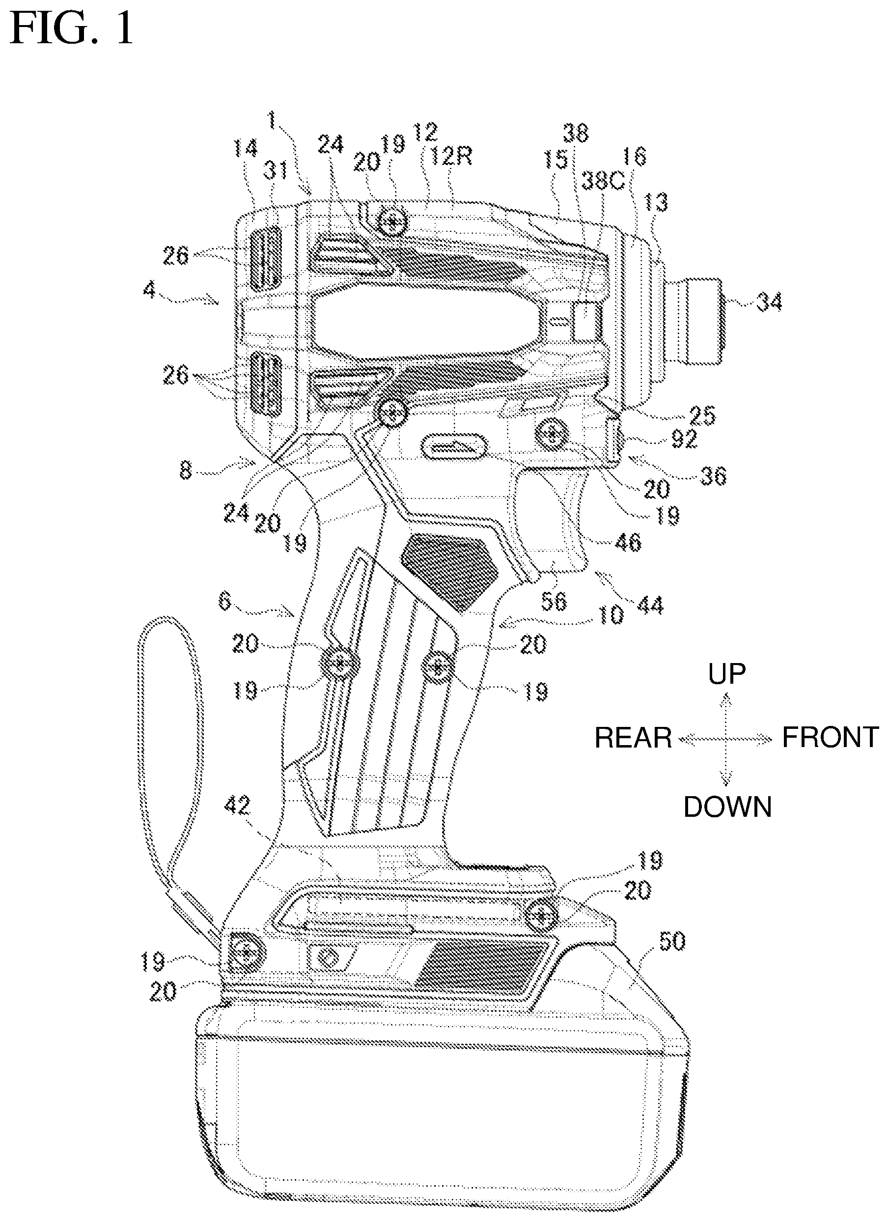 Patent US12323008 Figure 1 – Electric work machine