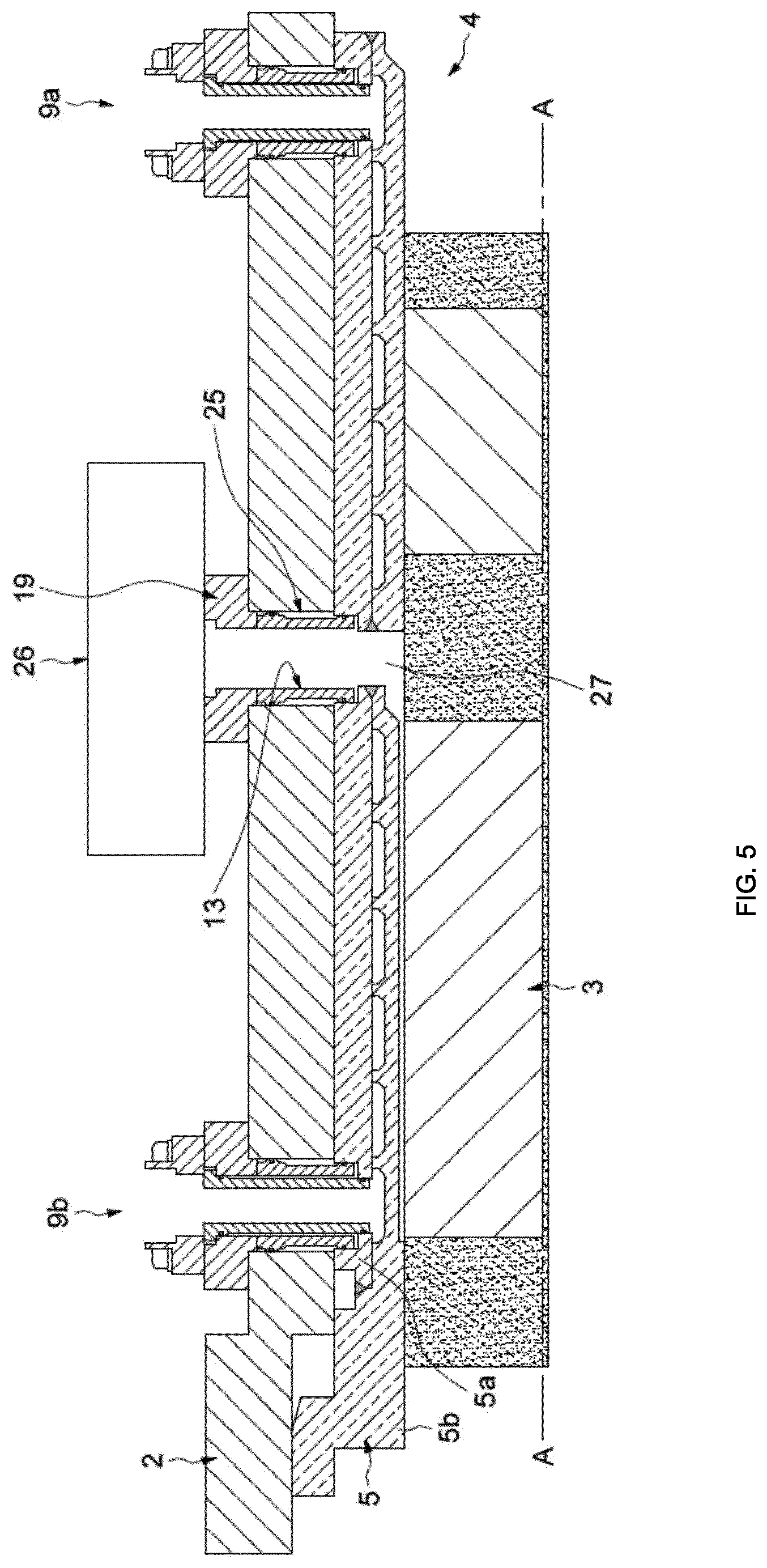 Patent US12323026 Figure 5 – System comprising a cooling device for a machine enclosed in a pressurized casing