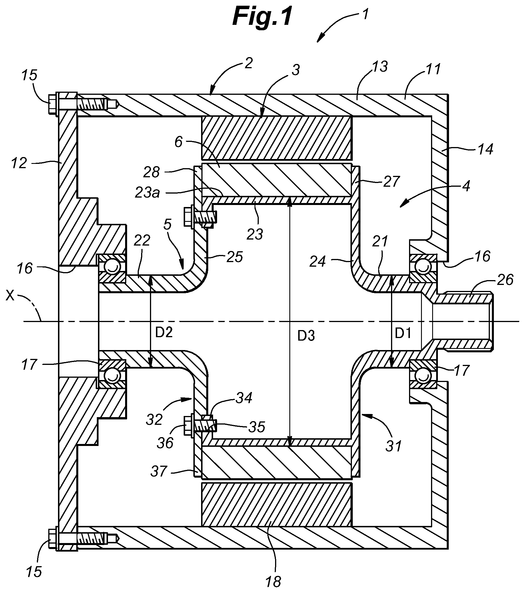 Patent US12323033 Figure 1 – Motor with motor shaft having hollow structure and supported between case main body and case lid