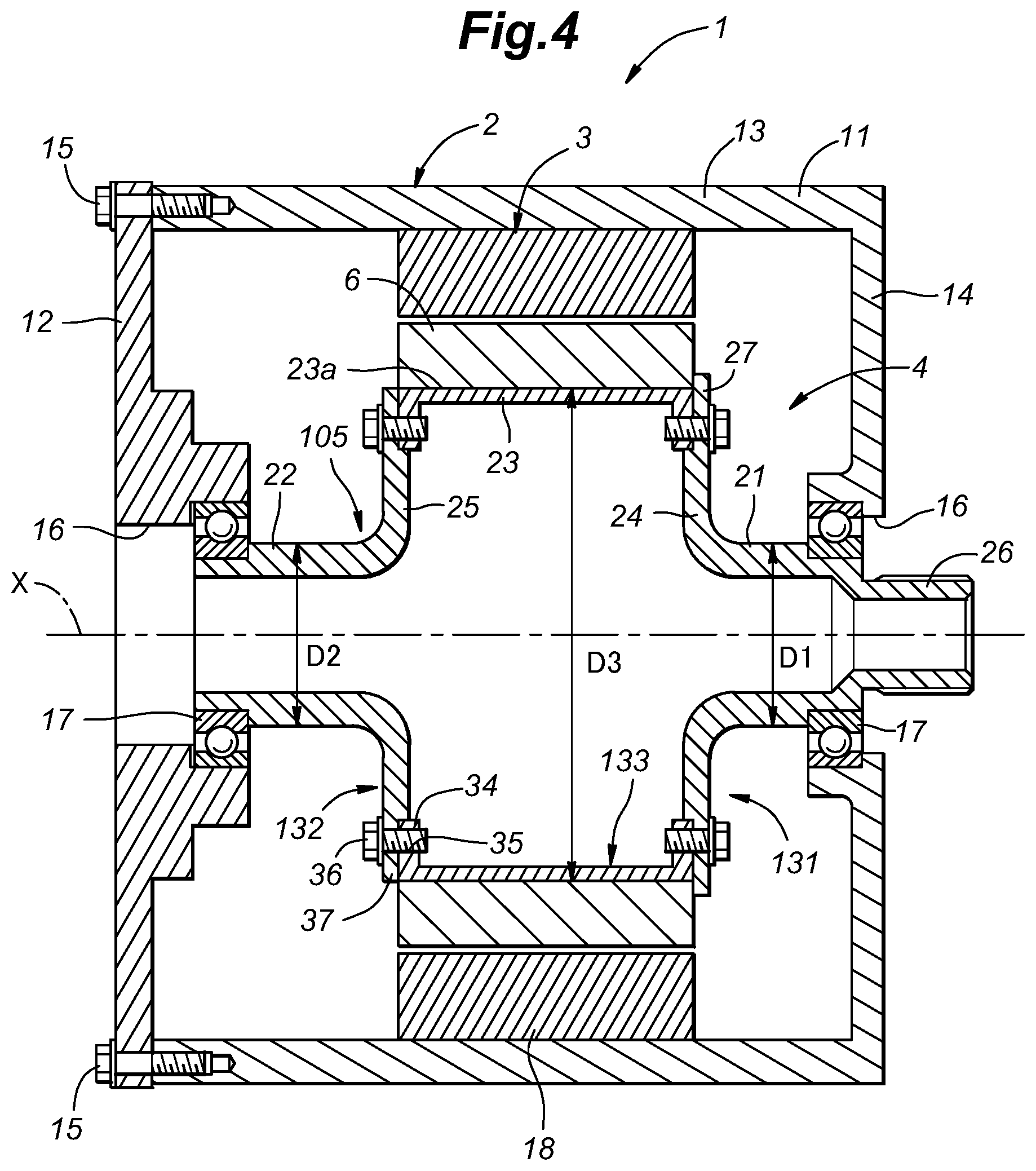 Patent US12323033 Figure 4 – Motor with motor shaft having hollow structure and supported between case main body and case lid