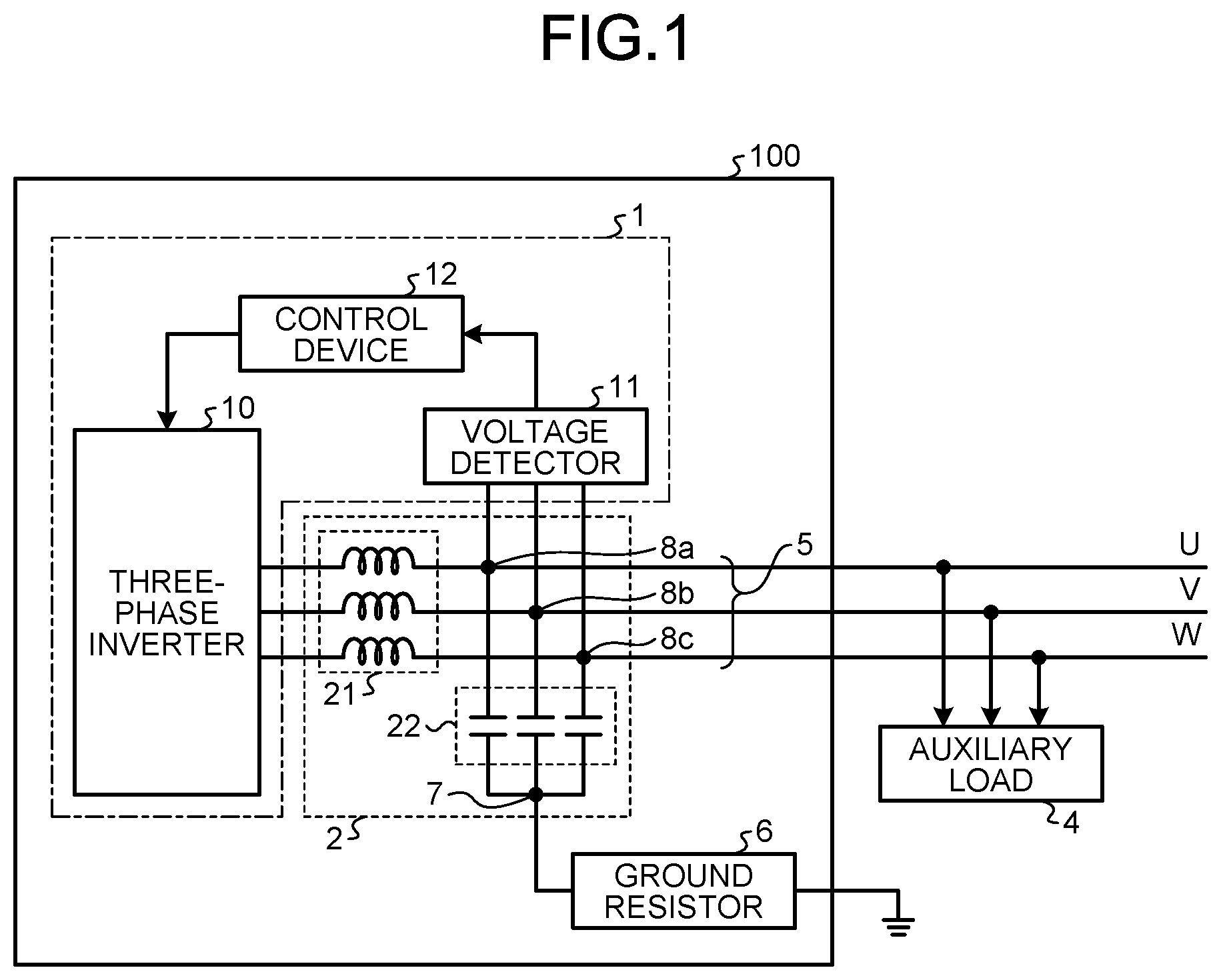 Patent US12323050 Figure 1 – Power conversion apparatus, vehicle auxiliary power supply, and method for stopping power conversion apparatus