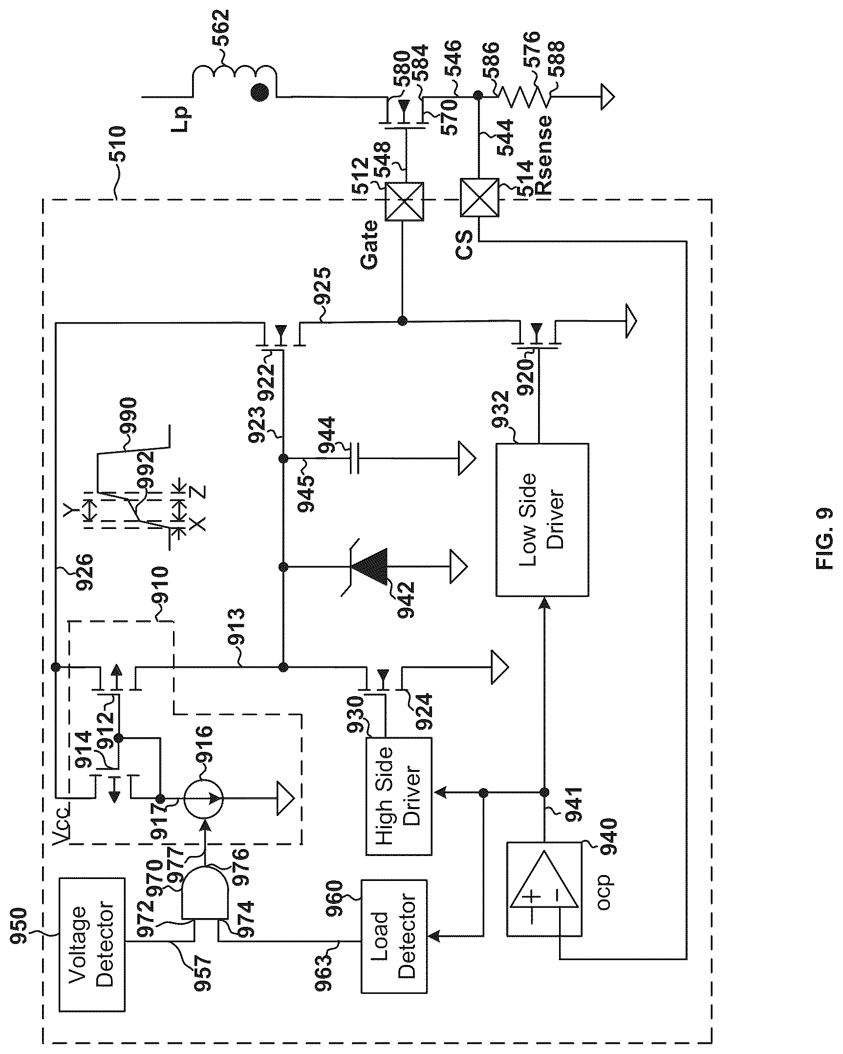 Patent US12323066 Figure 9 – Systems and methods for controlling gate voltage increase on primary side to reduce voltage spike on secondary side of switching power supplies