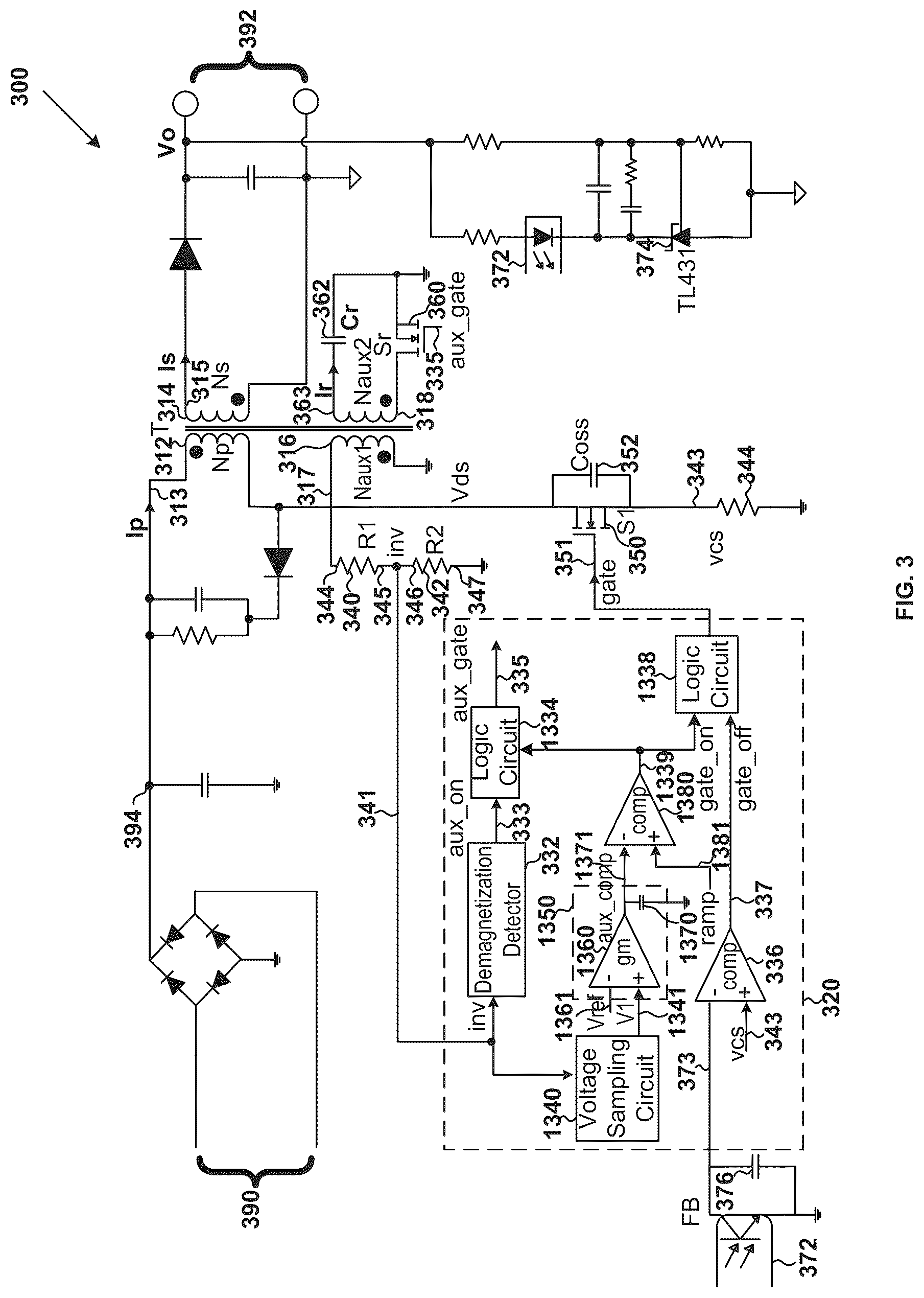 Patent US12323067 Figure 3 – Control systems and methods for turning off transistors associated with auxiliary windings and turning on transistors associated with primary windings
