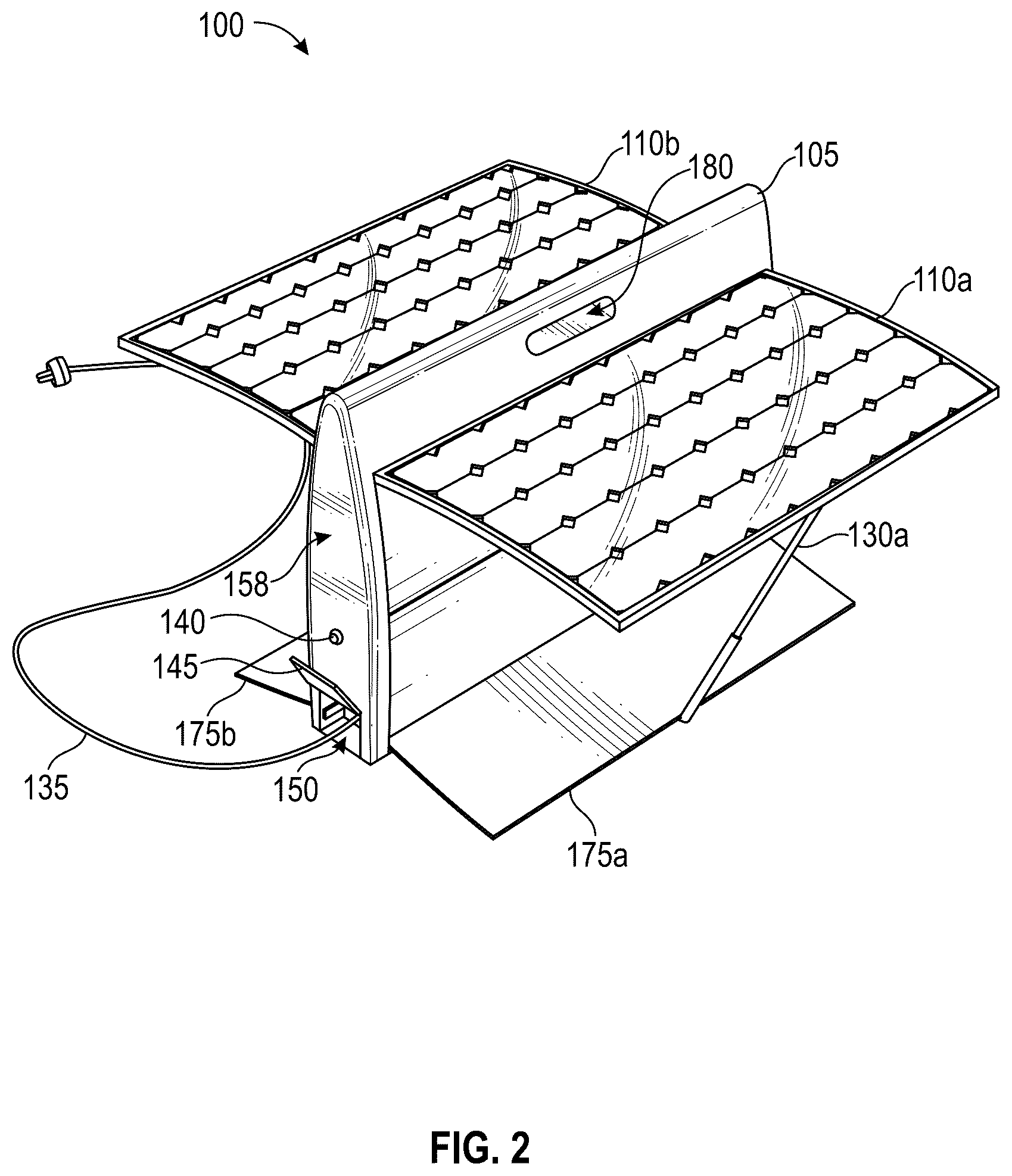 Patent US12323085 Figure 2 – Deployable hybrid solar power charger