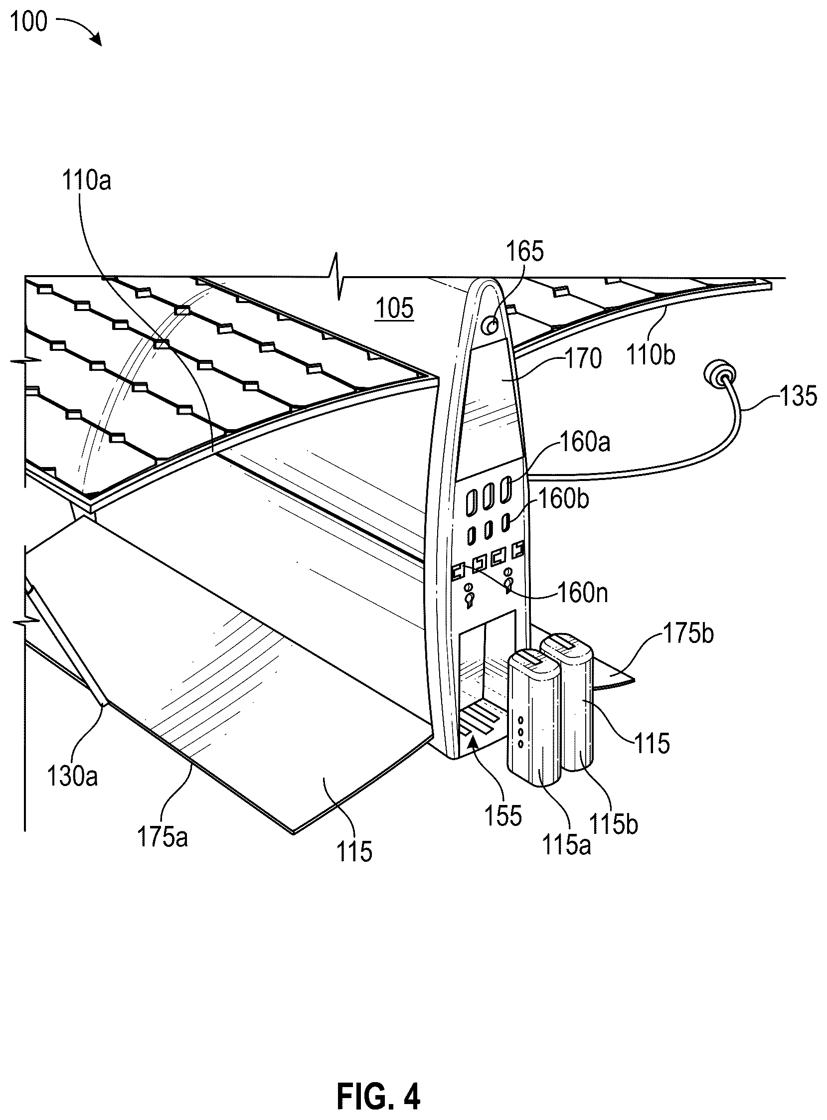 Patent US12323085 Figure 4 – Deployable hybrid solar power charger