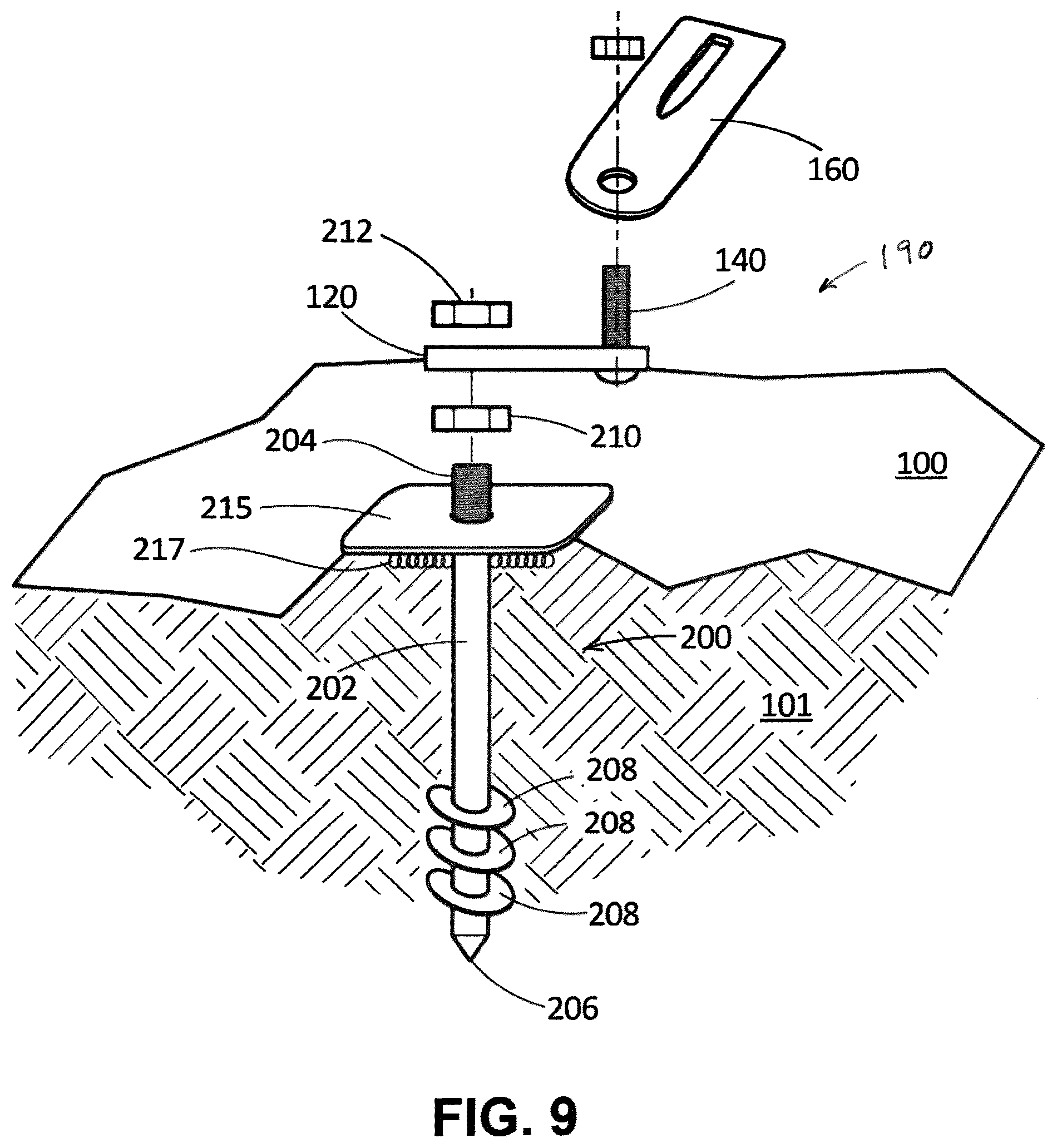Patent US12323087 Figure 9 – Anchoring structure for ground mounting of solar photovoltaic system