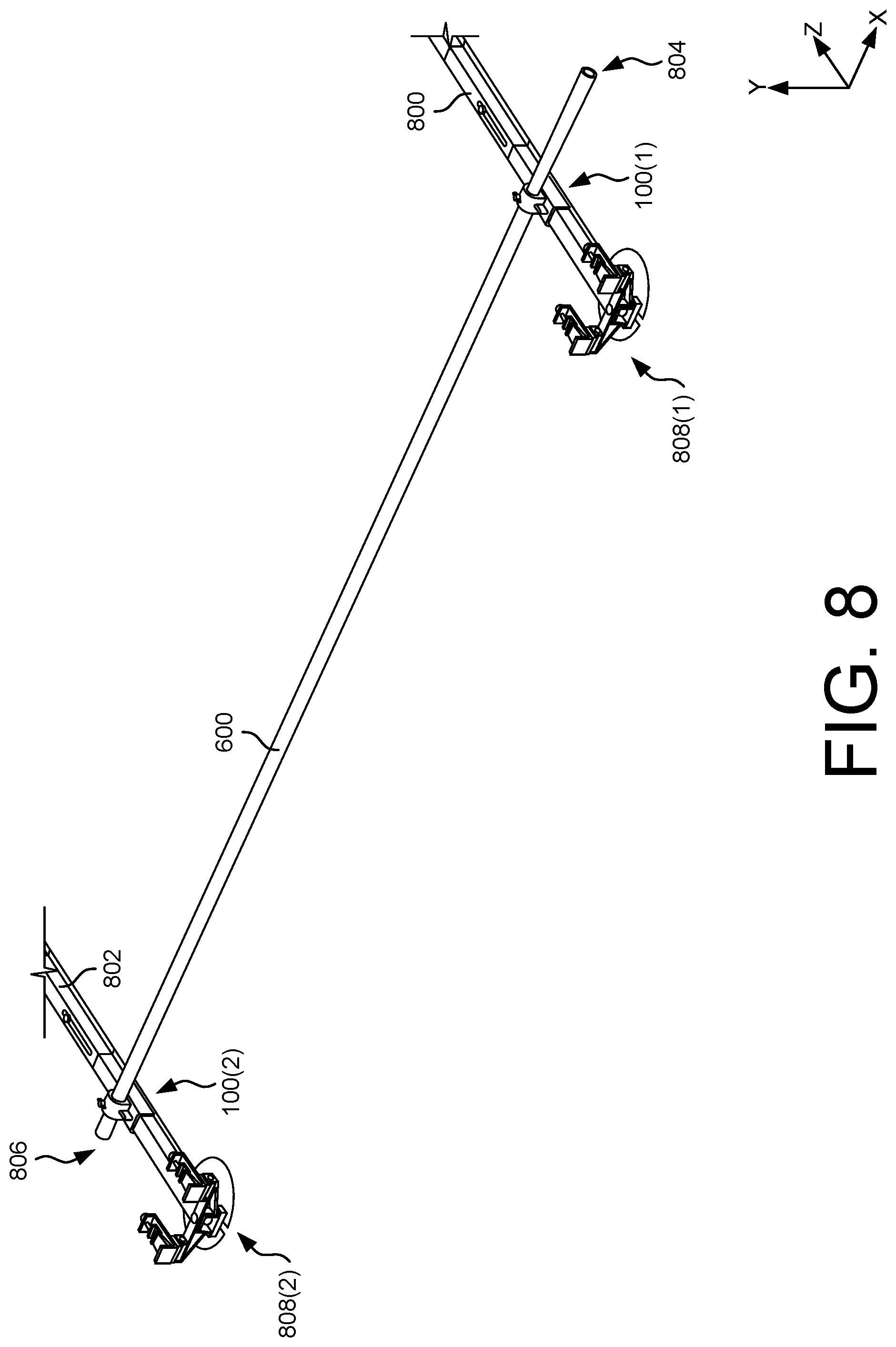 Patent US12323090 Figure 8 – Rail spacing tool for photovoltaic module(s)