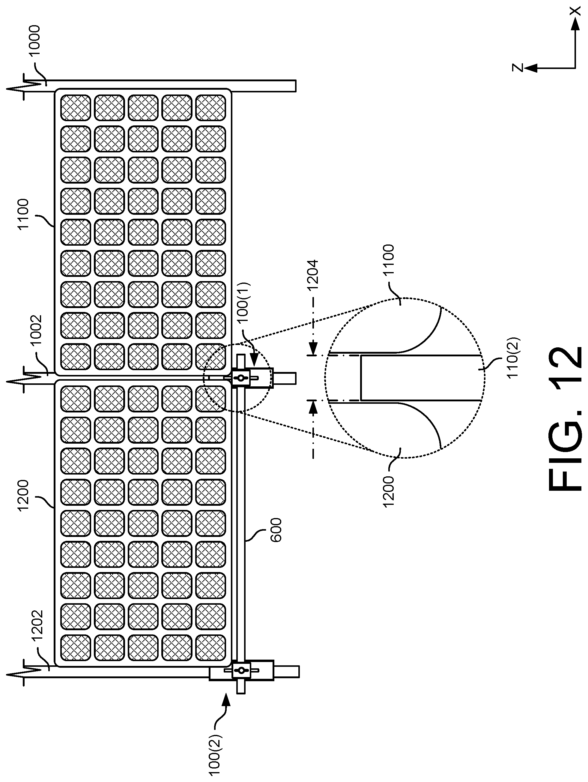 Patent US12323090 Figure 12 – Rail spacing tool for photovoltaic module(s)