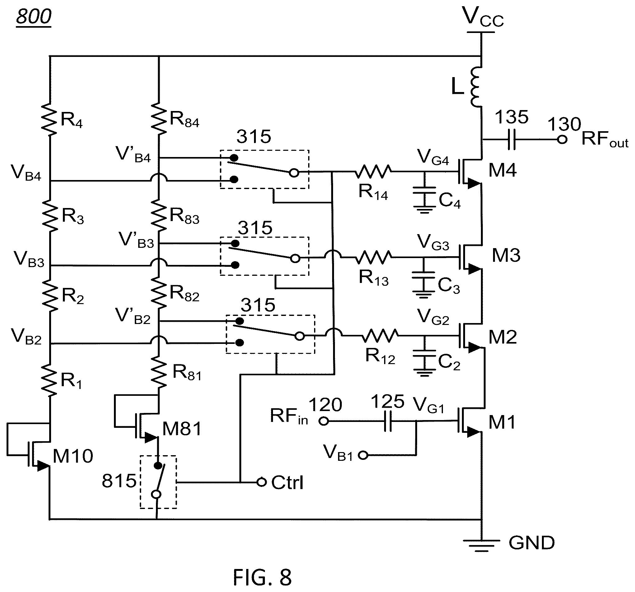 Patent US12323105 Figure 8 – Standby voltage condition for fast RF amplifier bias recovery