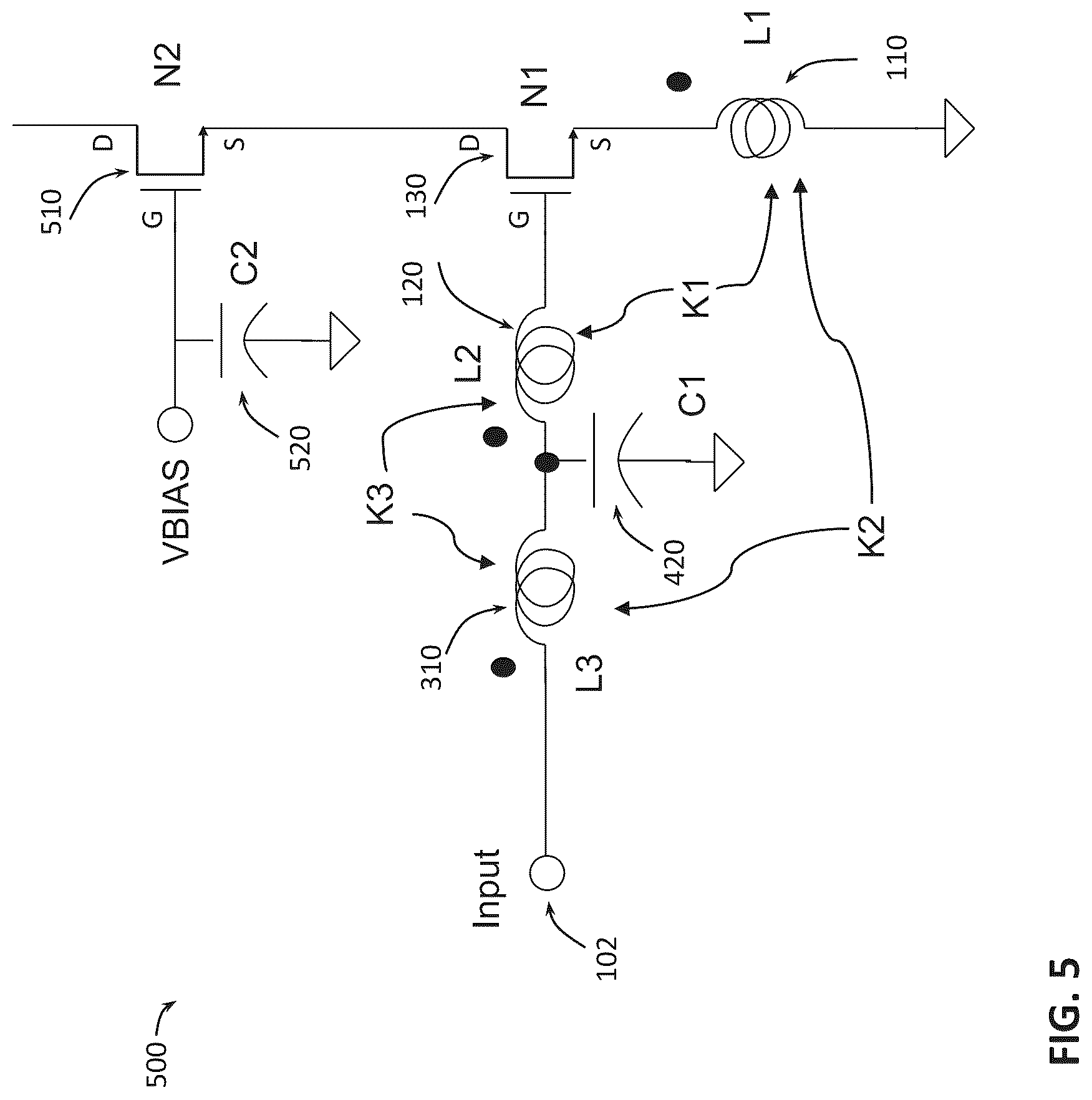 Patent US12323108 Figure 5 – Low noise amplifier topology