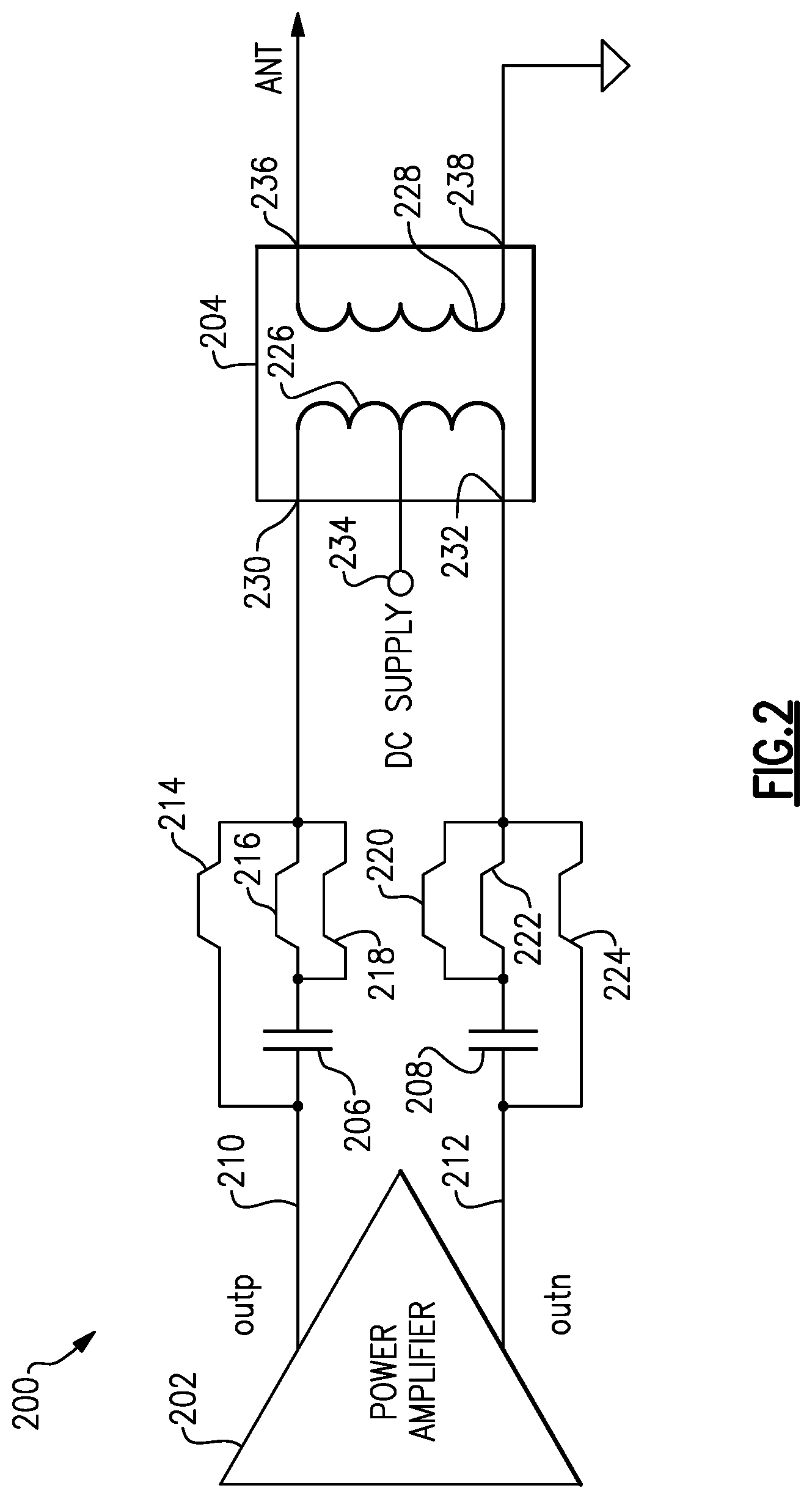 Patent US12323114 Figure 2 – Biasing solution for push-pull power amplifier for low loadline and high common mode rejection ratio background