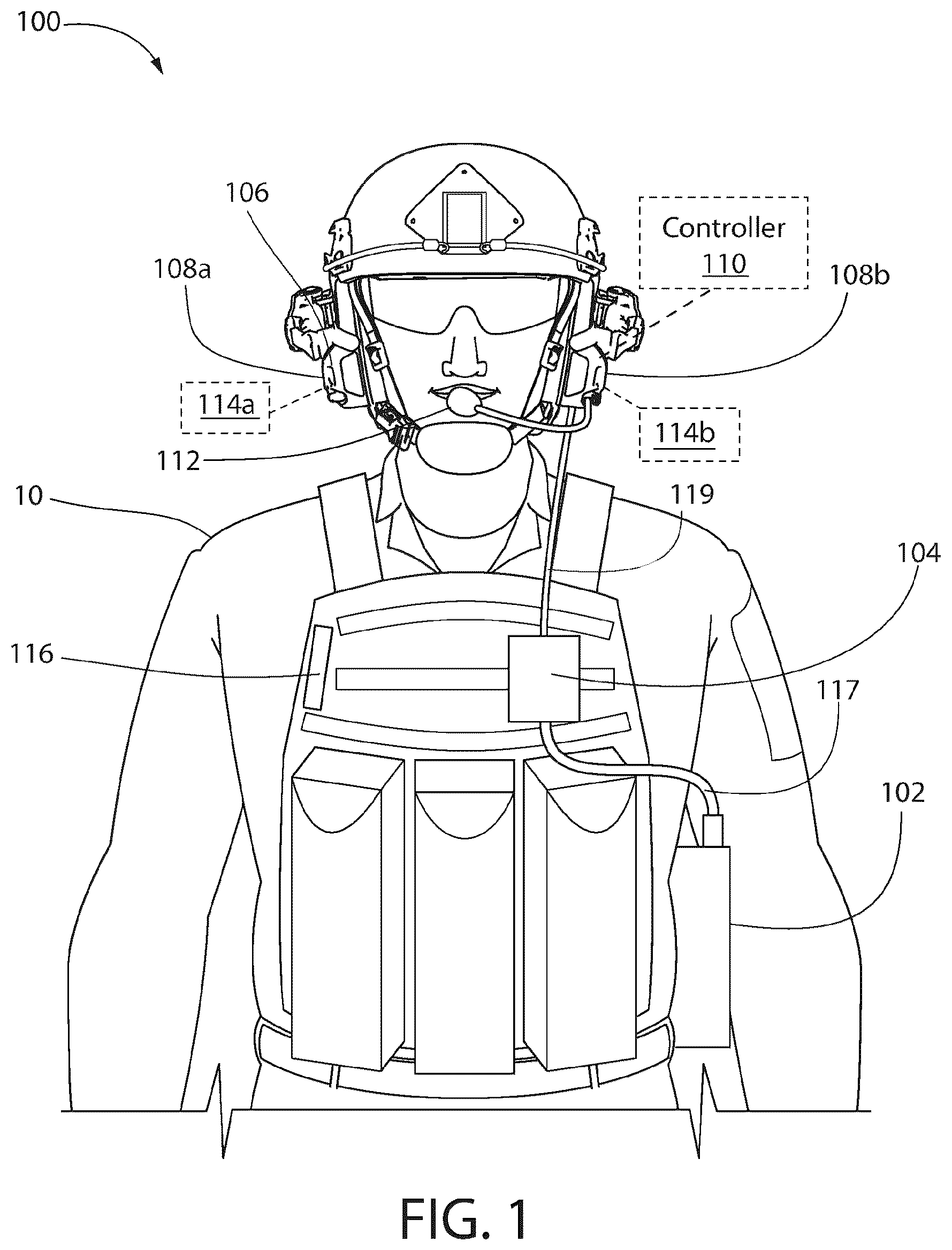 Patent US12323119 Figure 1 – Headset communication system