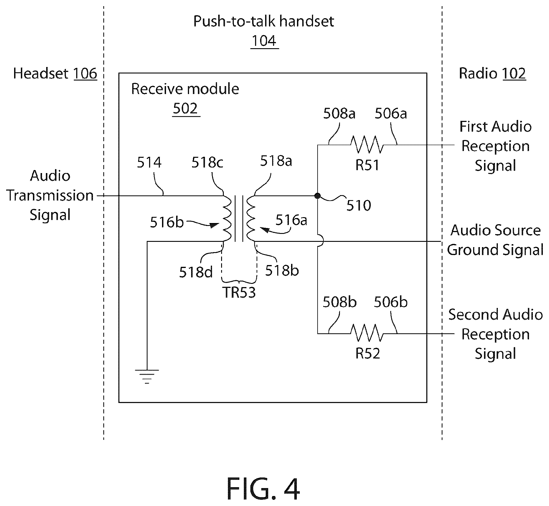 Patent US12323119 Figure 5 – Headset communication system