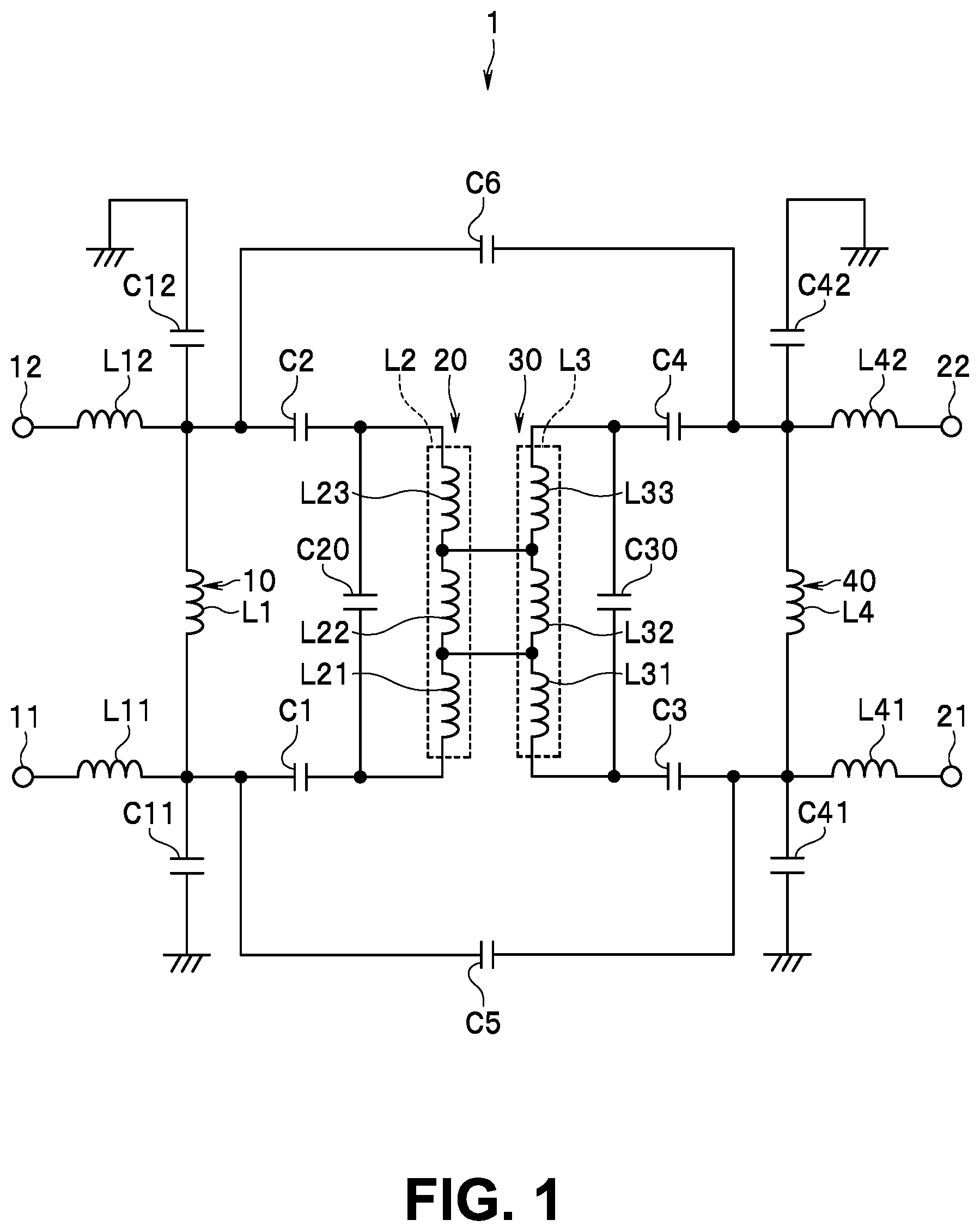 Patent US12323122 Figure 1 – Filter circuit and multilayered filter device