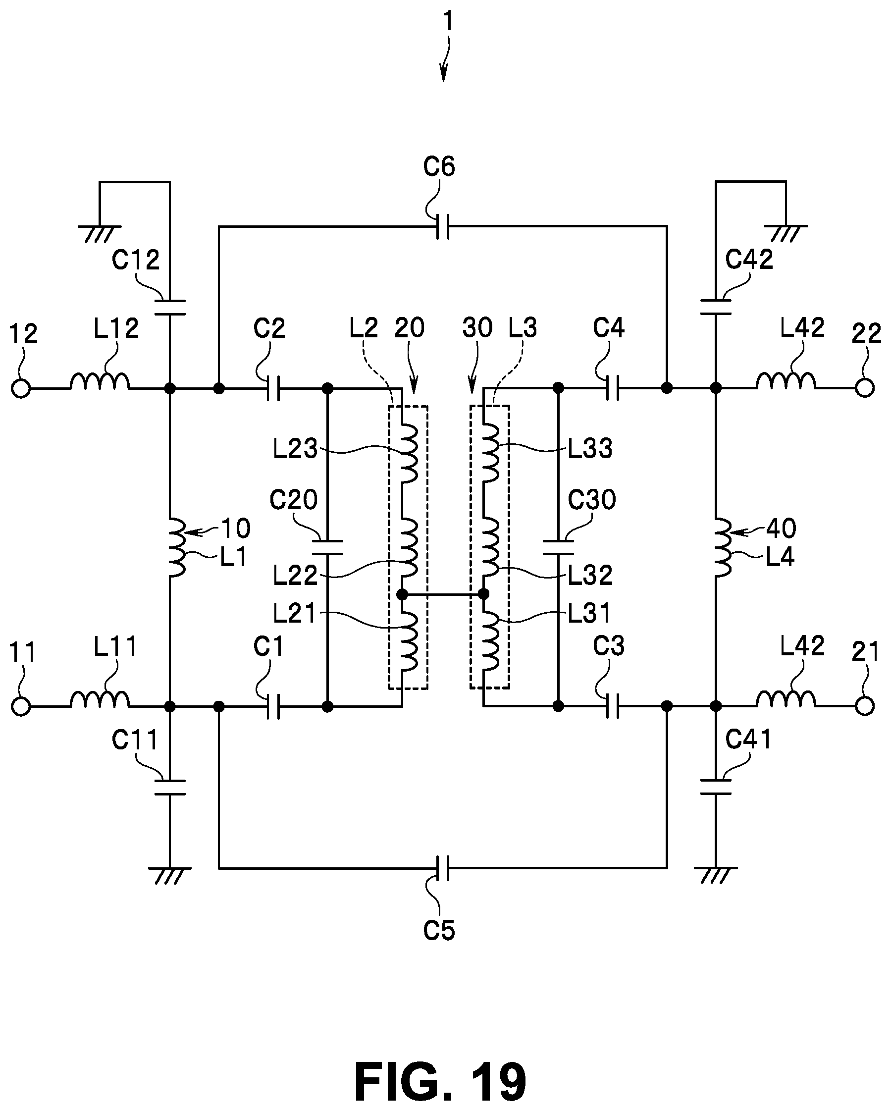Patent US12323122 Figure 19 – Filter circuit and multilayered filter device