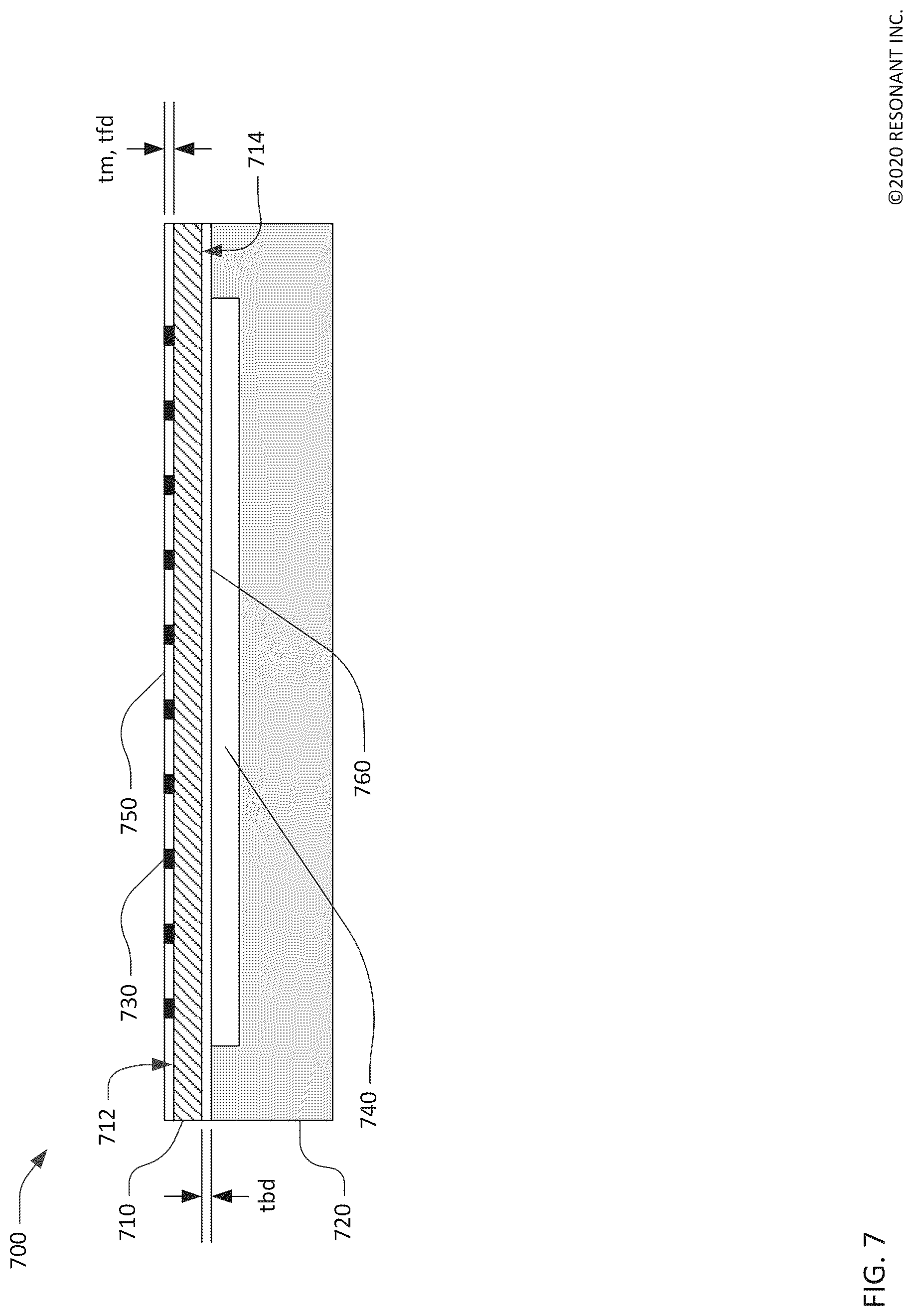 Patent US12323125 Figure 7 – Symmetric transversely-excited film bulk acoustic resonators with reduced spurious modes