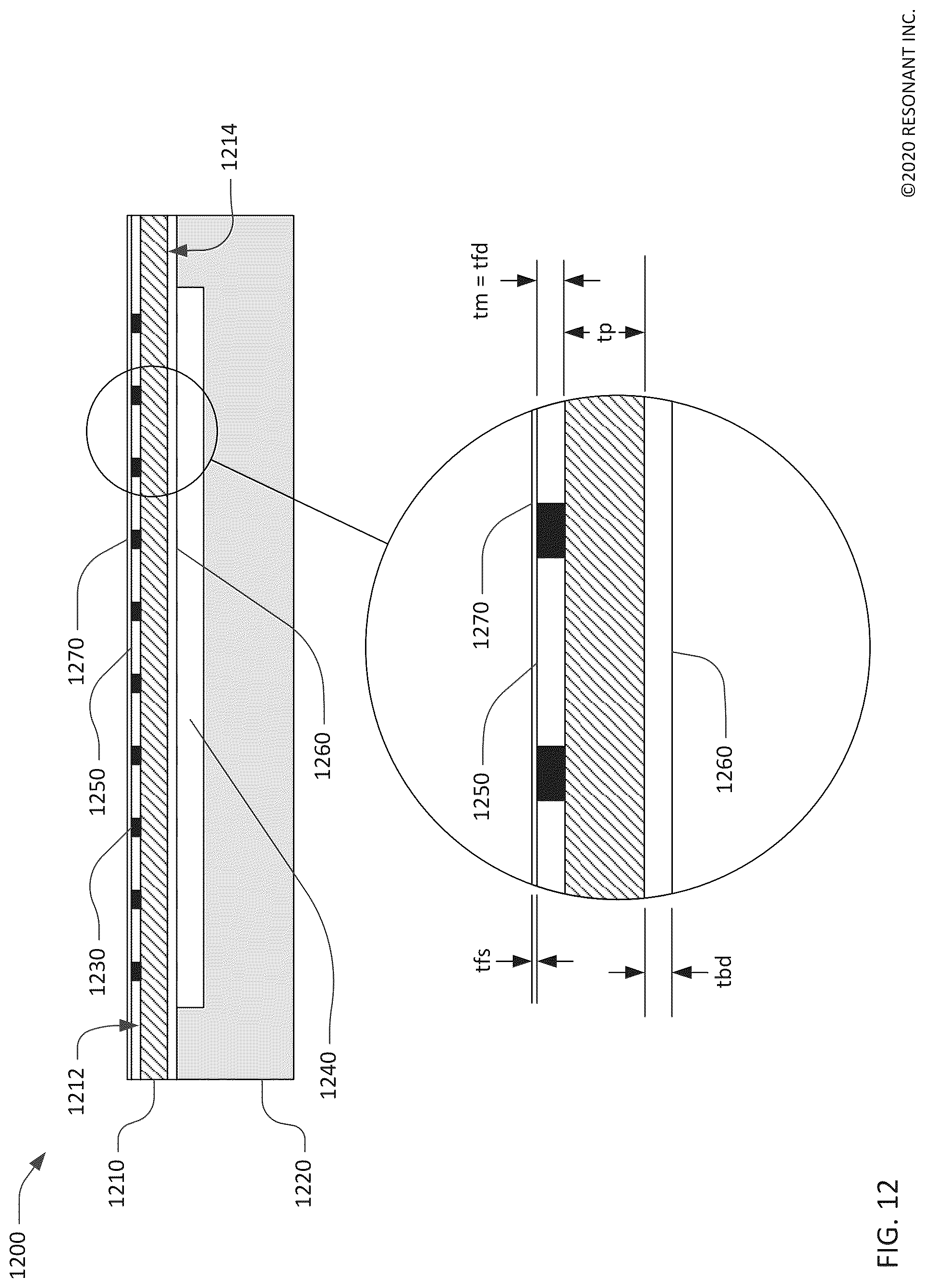 Patent US12323125 Figure 12 – Symmetric transversely-excited film bulk acoustic resonators with reduced spurious modes