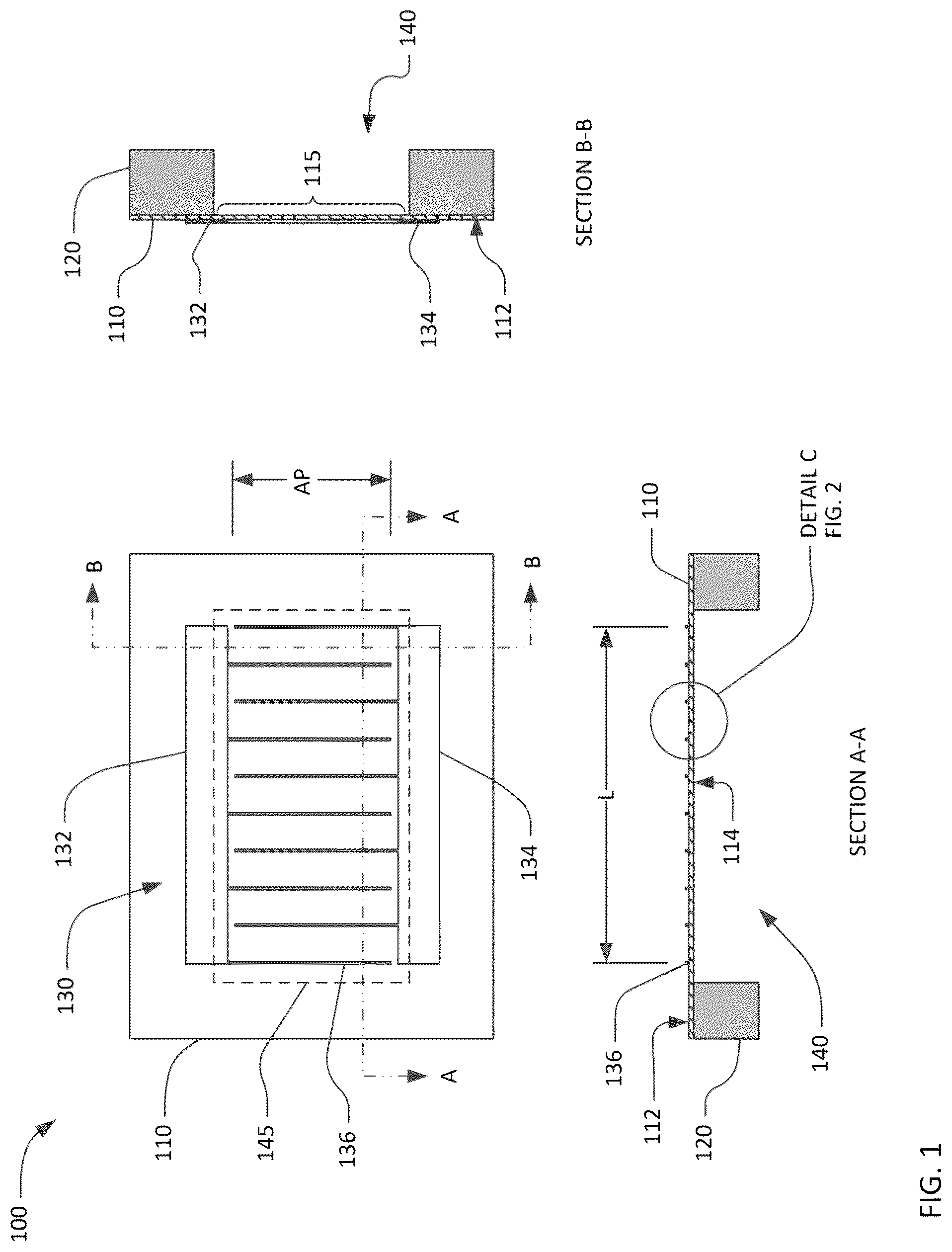 Patent US12323130 Figure 1 – Transversely-excited film bulk acoustic resonator with controlled conductor sidewall angles
