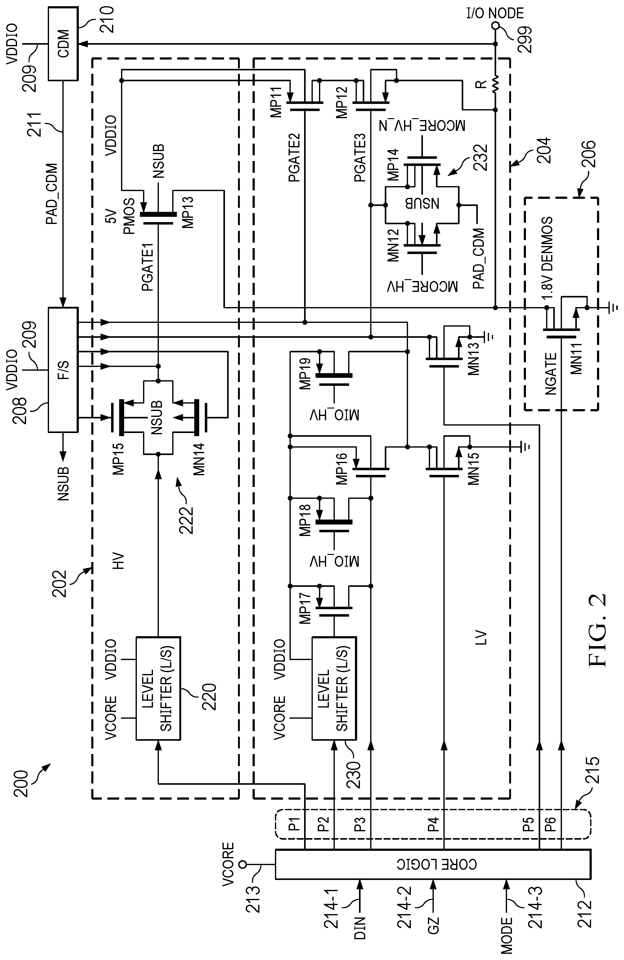 Patent US12323140 Figure 2 – Integrated circuit (IC) with wide-range I/O supply