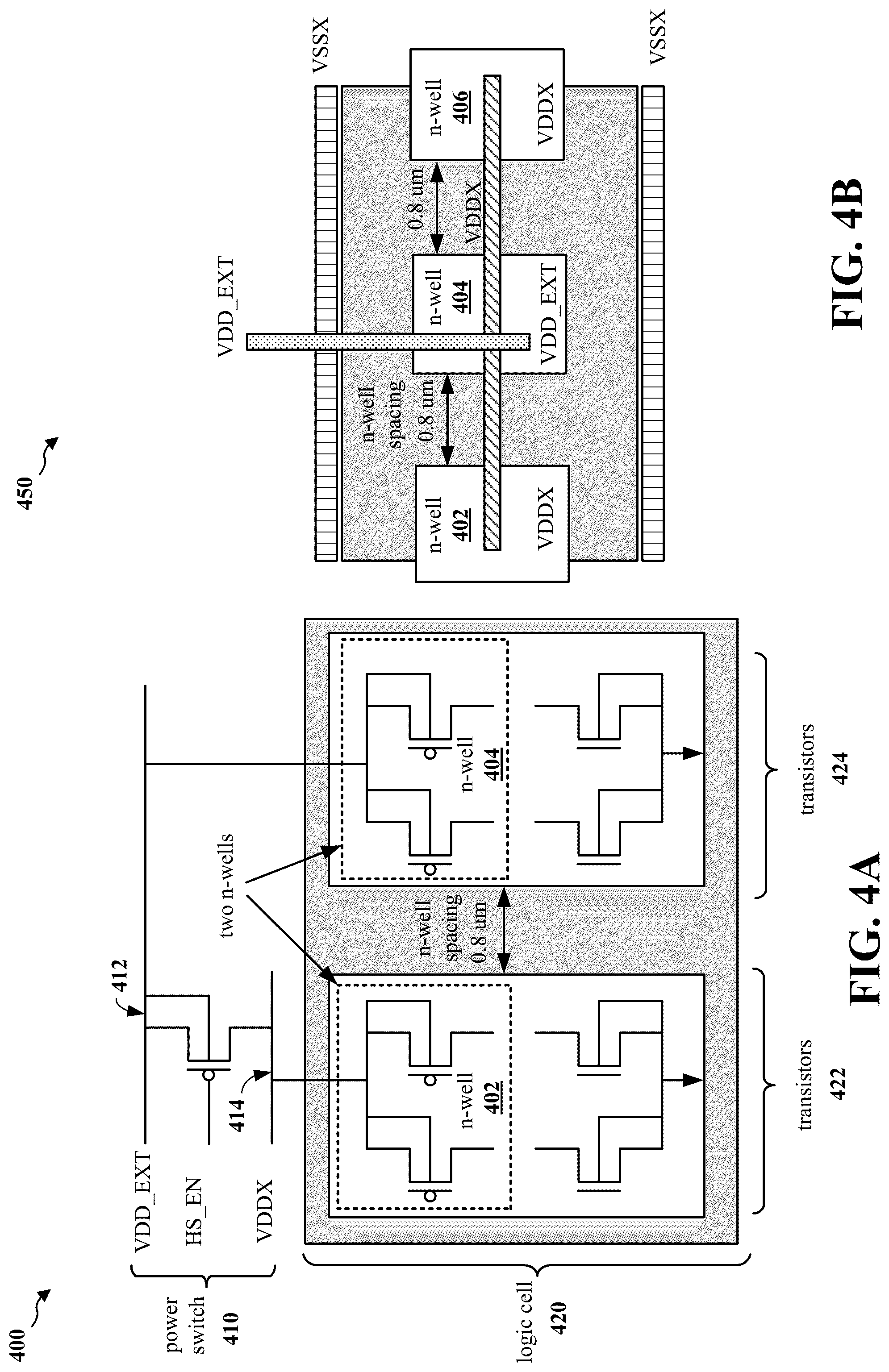 Patent US12323142 Figure 4 – Integrated power management cells for gate all around technologies