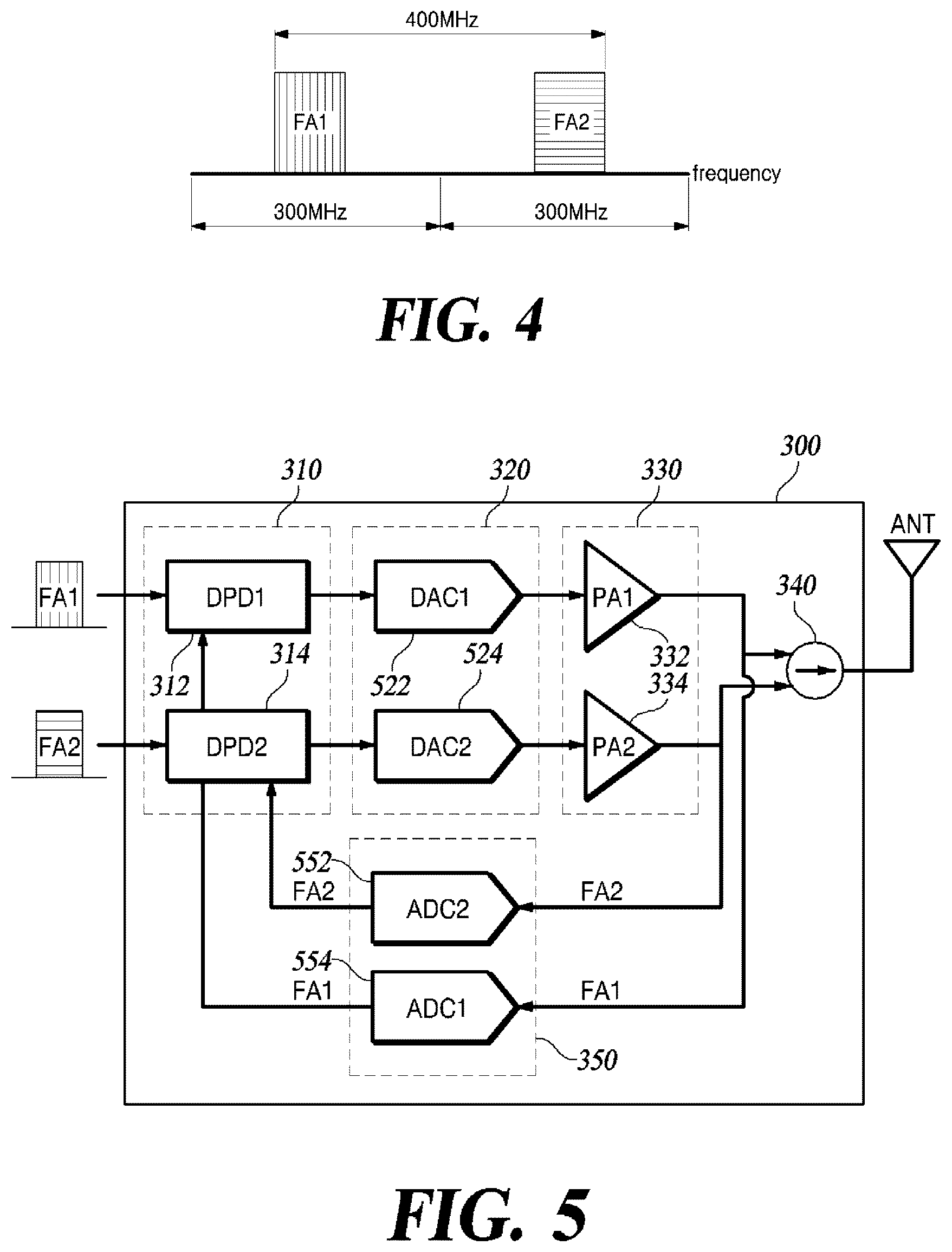 Patent US12323176 Figure 3 – Multiband transmitter efficiently implementing pre-distortion