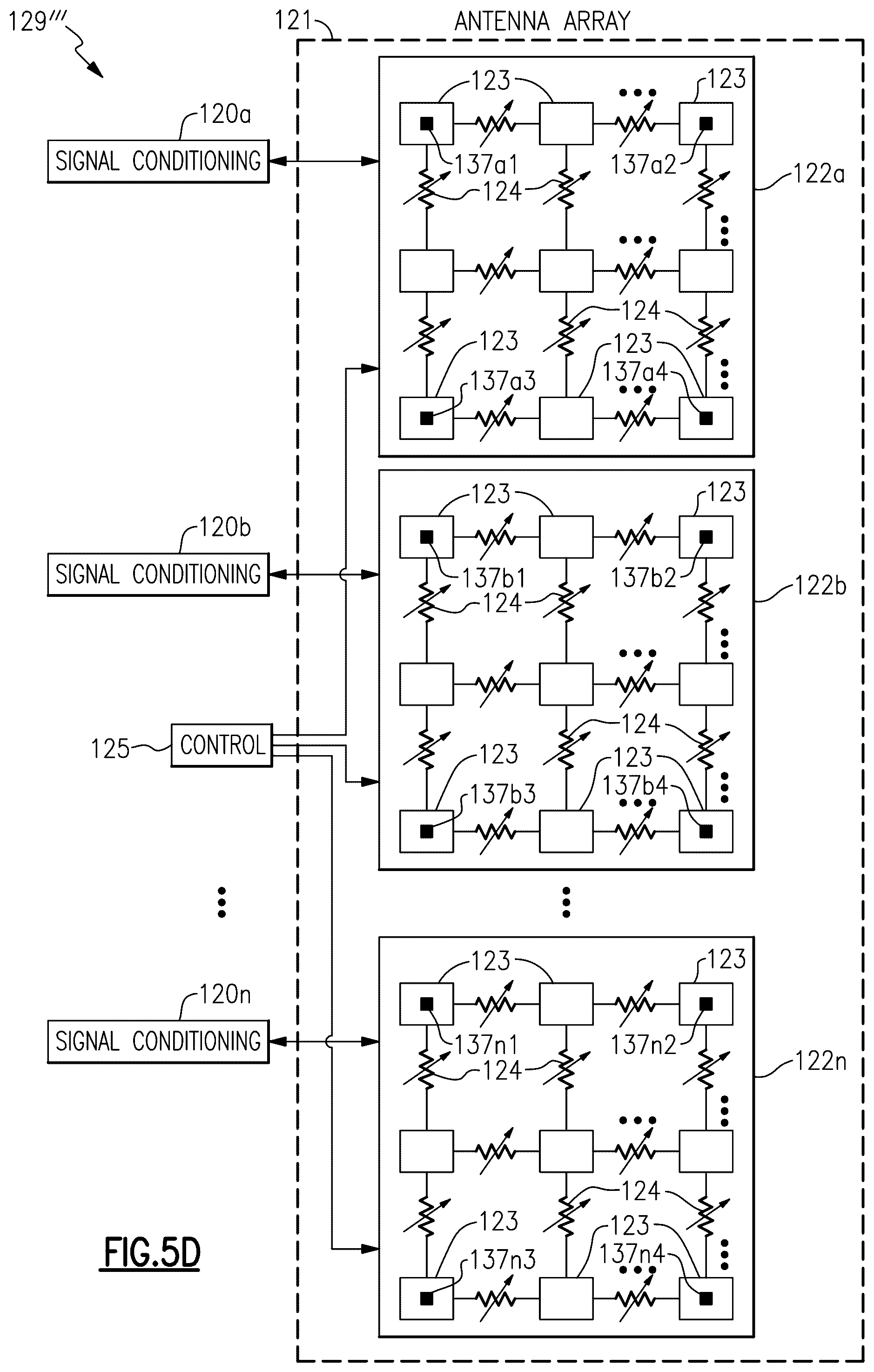 Patent US12323180 Figure 11 – Antenna array with antenna elements interconnected by controllable resistances