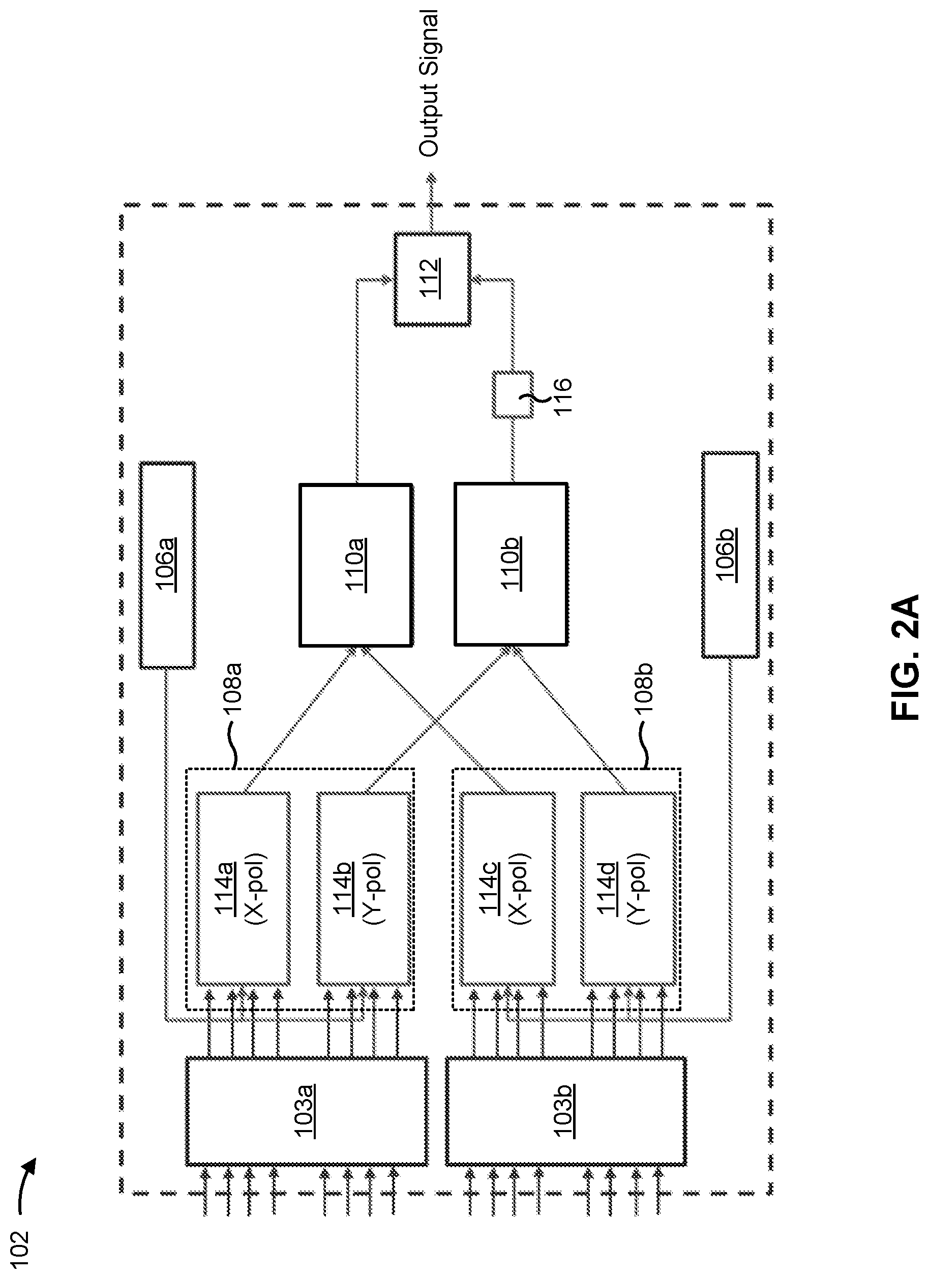 Patent US12323232 Figure 2 – Multi-carrier transmitter with integrated multiplexer and receiver with integrated demultiplexer