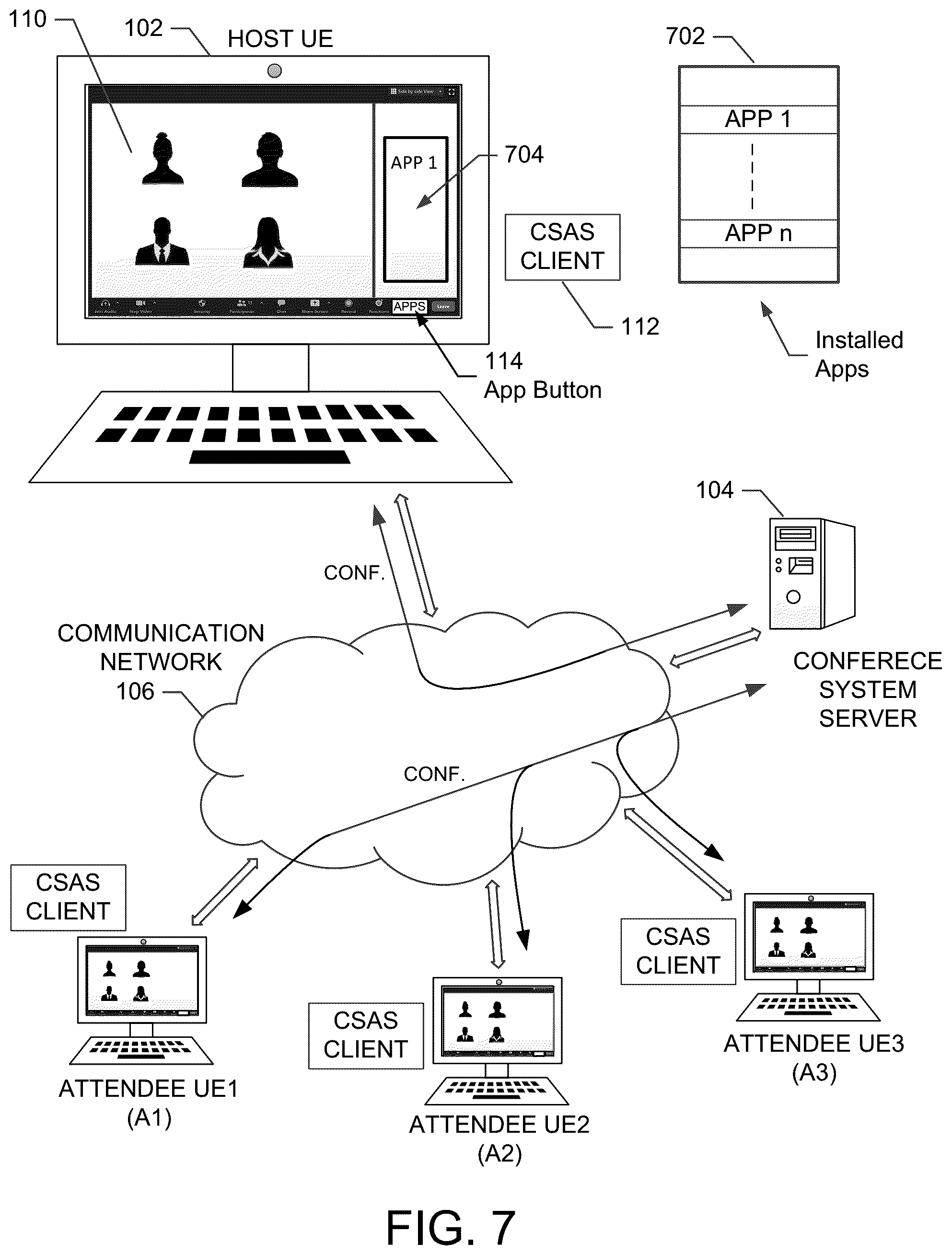 Patent US12323474 Figure 7 – Sharing a screenshot during a network conference