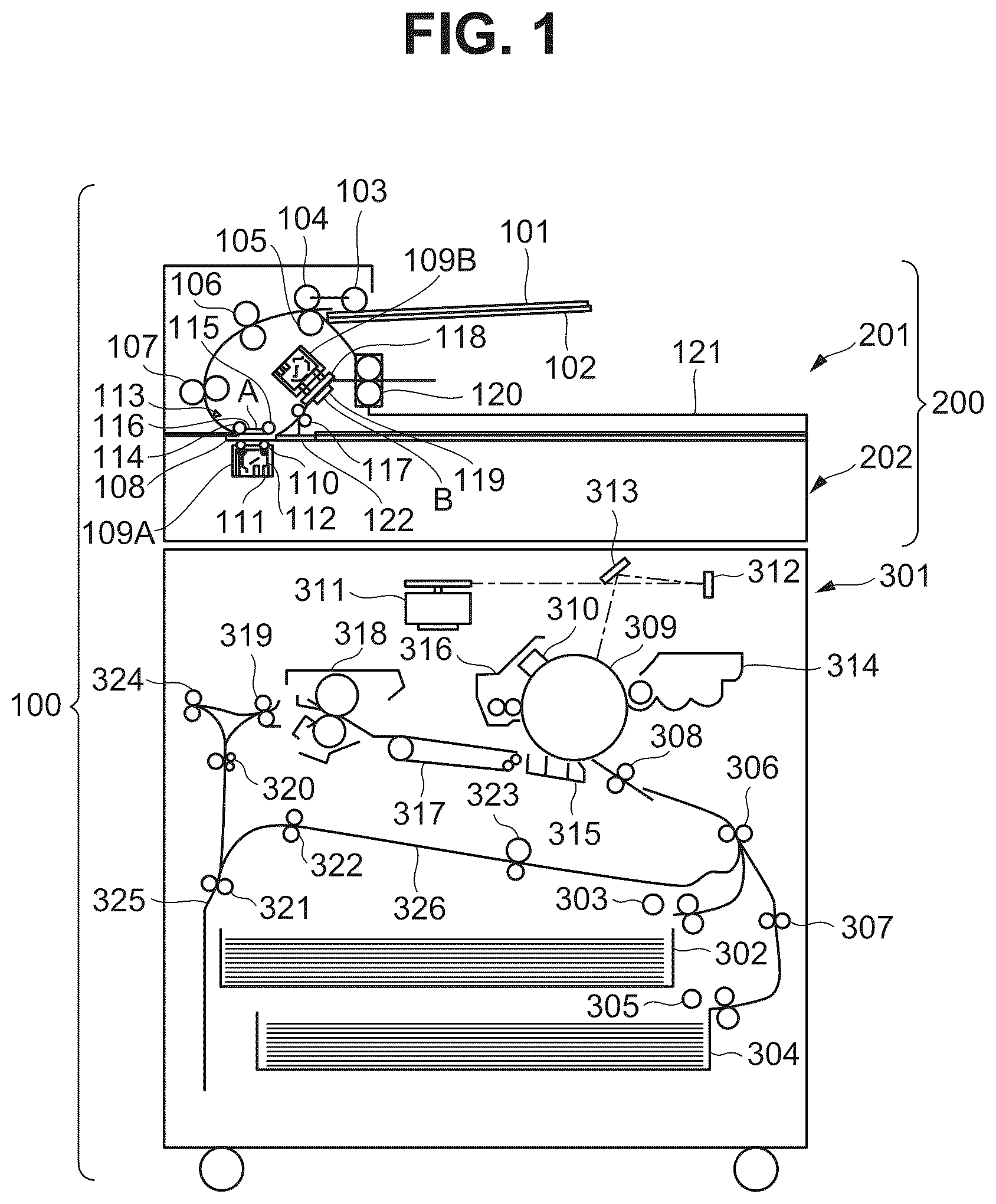 Patent US12323562 Figure 1 – Adjust a position of an image to be formed on a sheet based on reading a chart