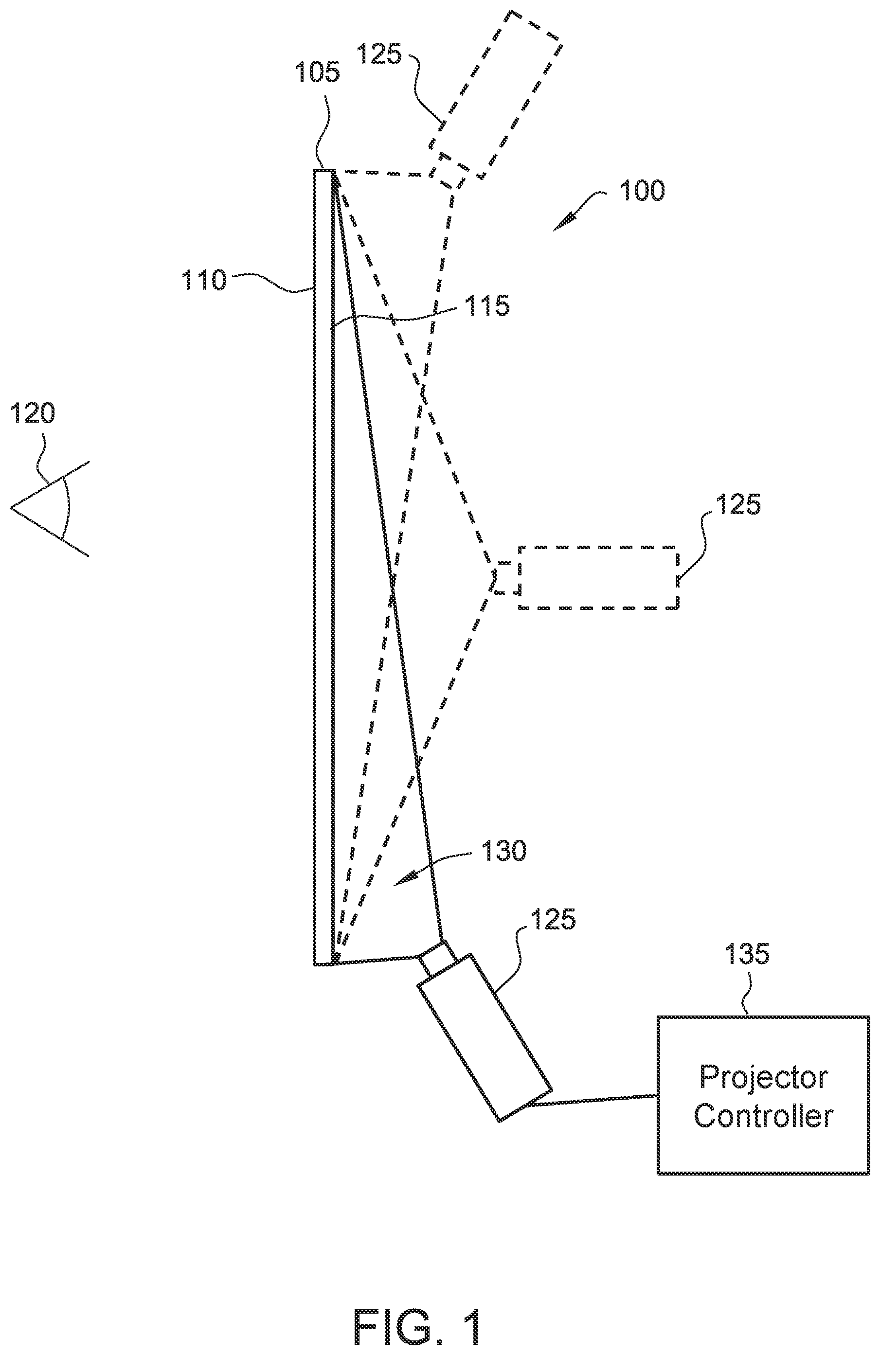 Patent US12323746 Figure 1 – Projection system for translucent displays and methods of operating thereof