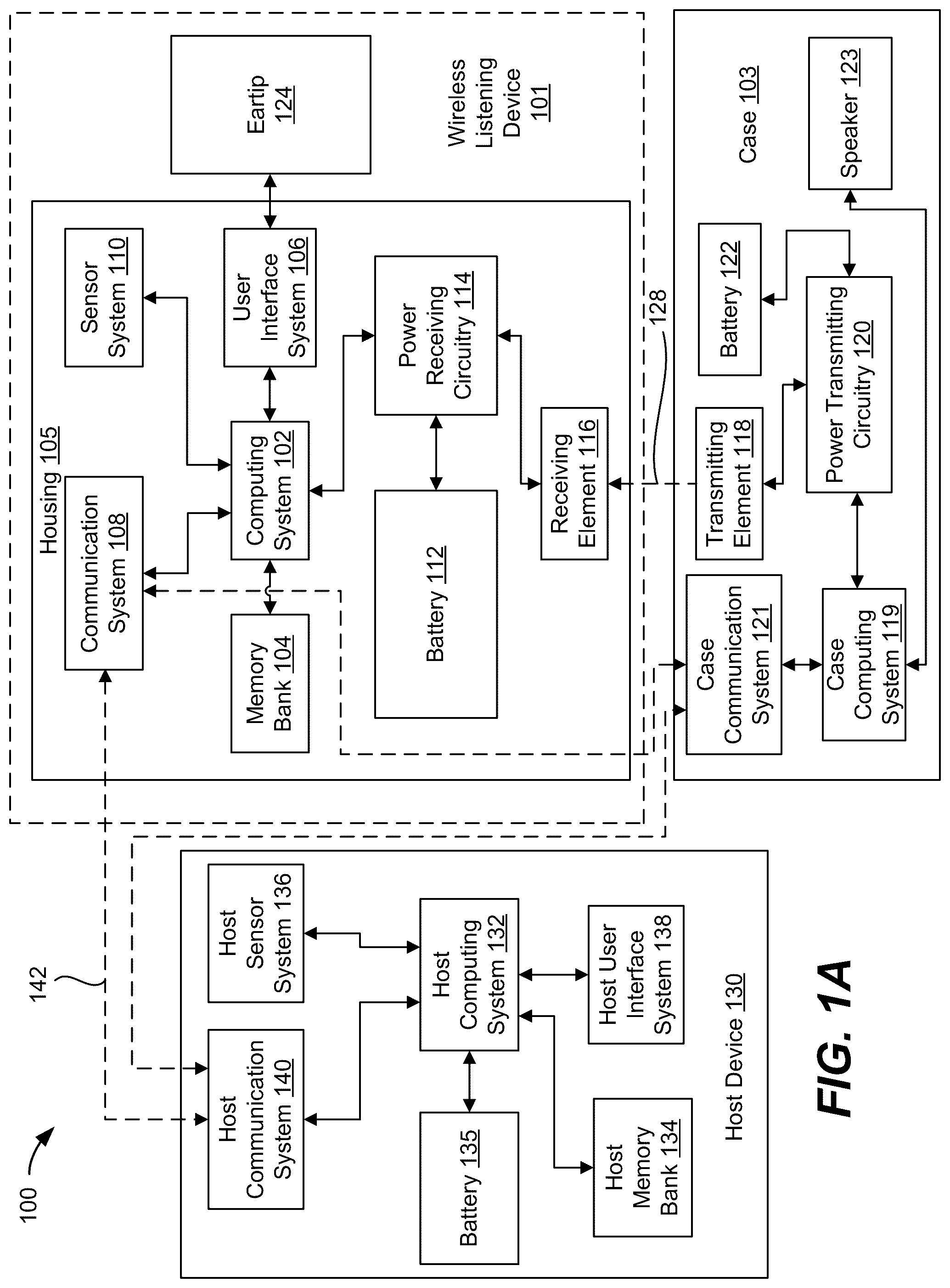 Patent US12323757 Figure 1 – Bistable hinge for portable wireless listening device case