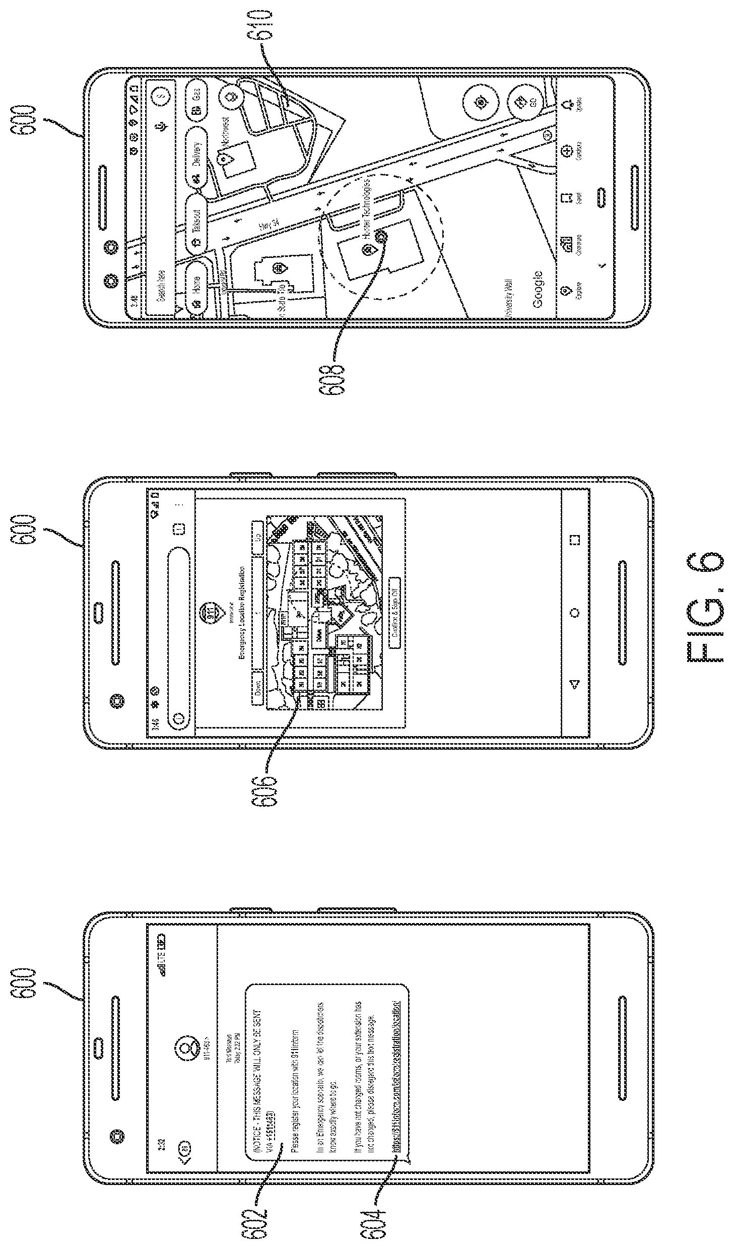 Patent US12323895 Figure 6 – Geospatial physical location for emergency services calls using voice over internet protocol or multi-line telephone system