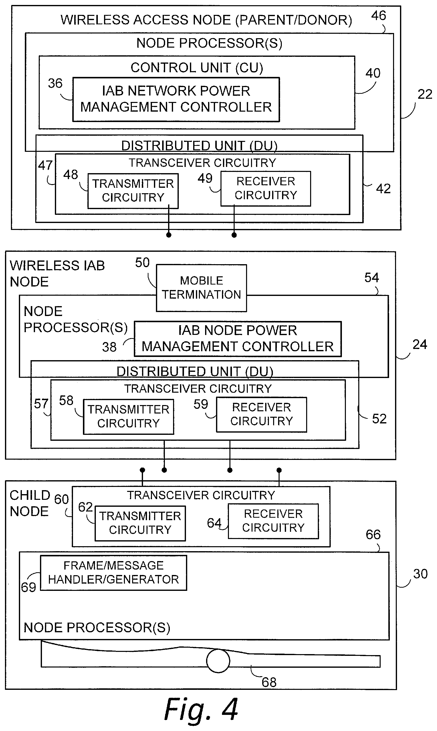 Patent US12323927 Figure 4 – Power management for integrated access and backhaul networks