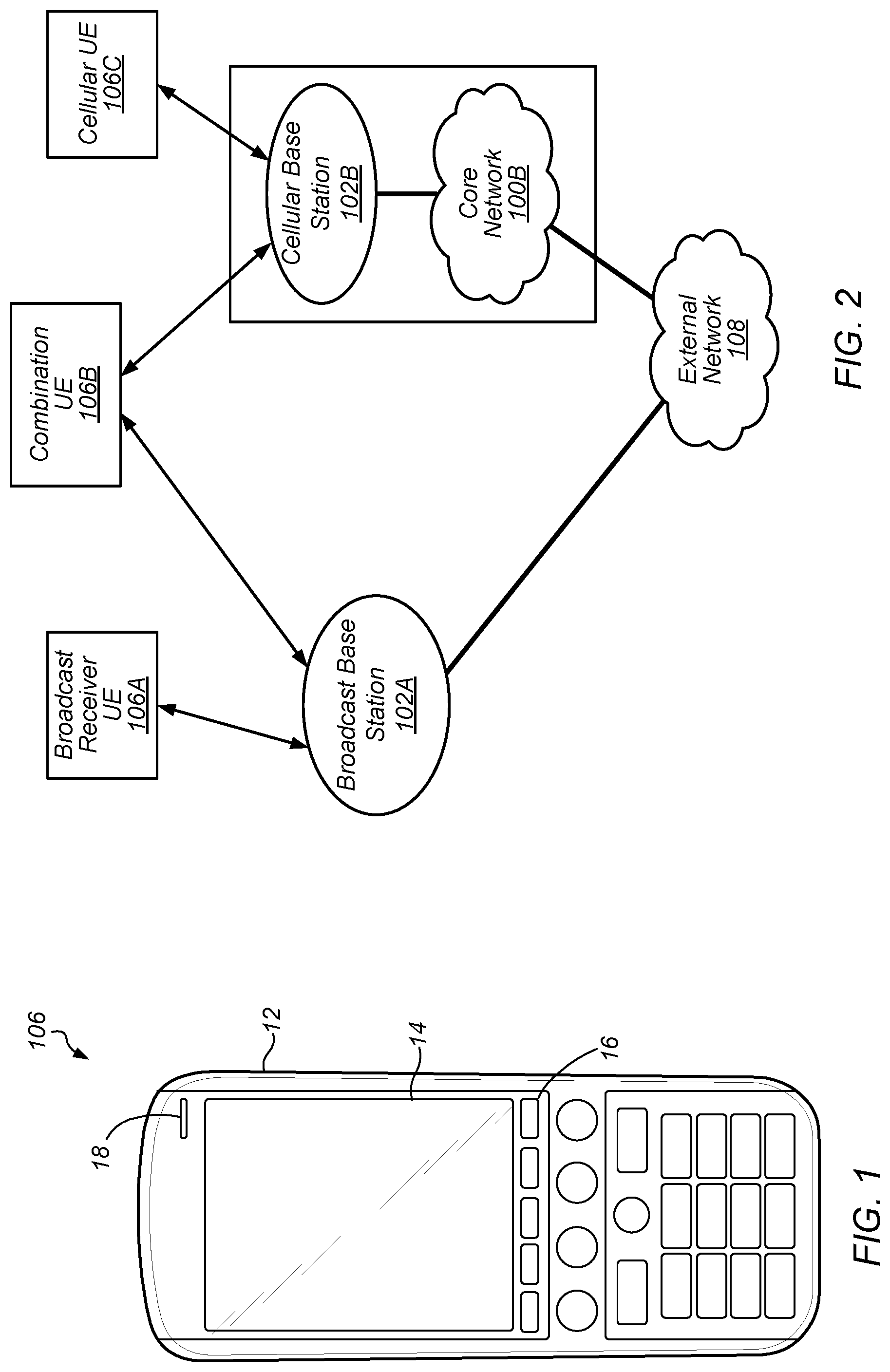Patent US12324047 Figure 1 – Shared spectrum access for broadcast and bi-directional, packet-switched communications