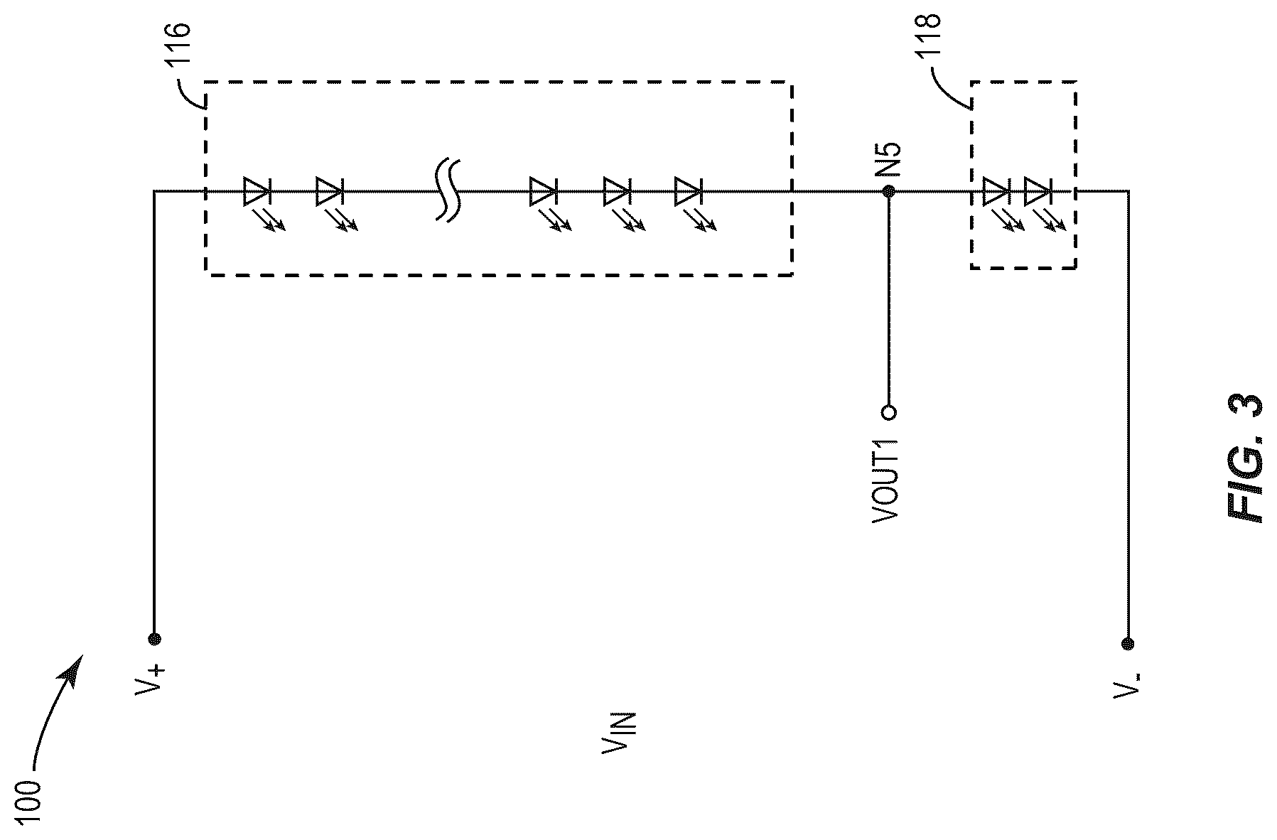 Patent US12324068 Figure 3 – Light-emitting diodes as shunt regulator to power low-voltage circuits