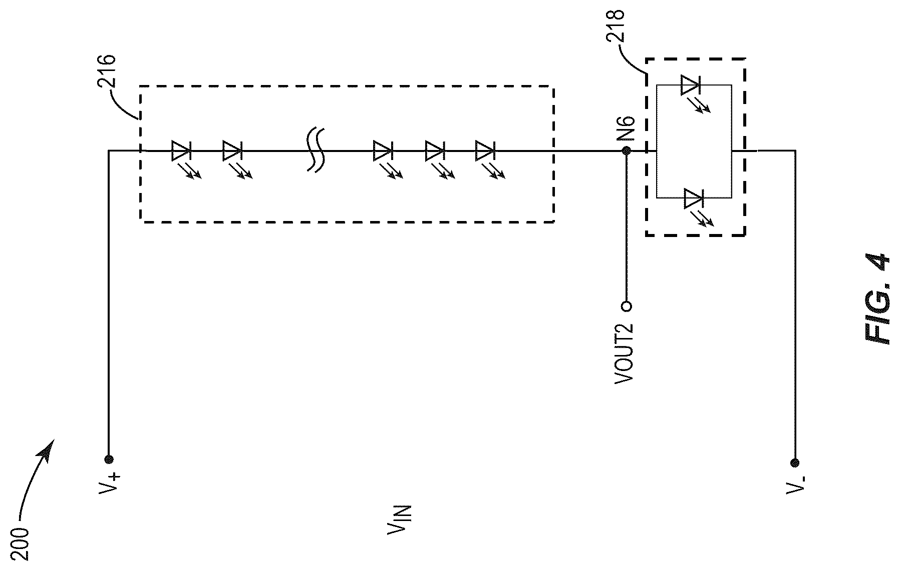 Patent US12324068 Figure 4 – Light-emitting diodes as shunt regulator to power low-voltage circuits