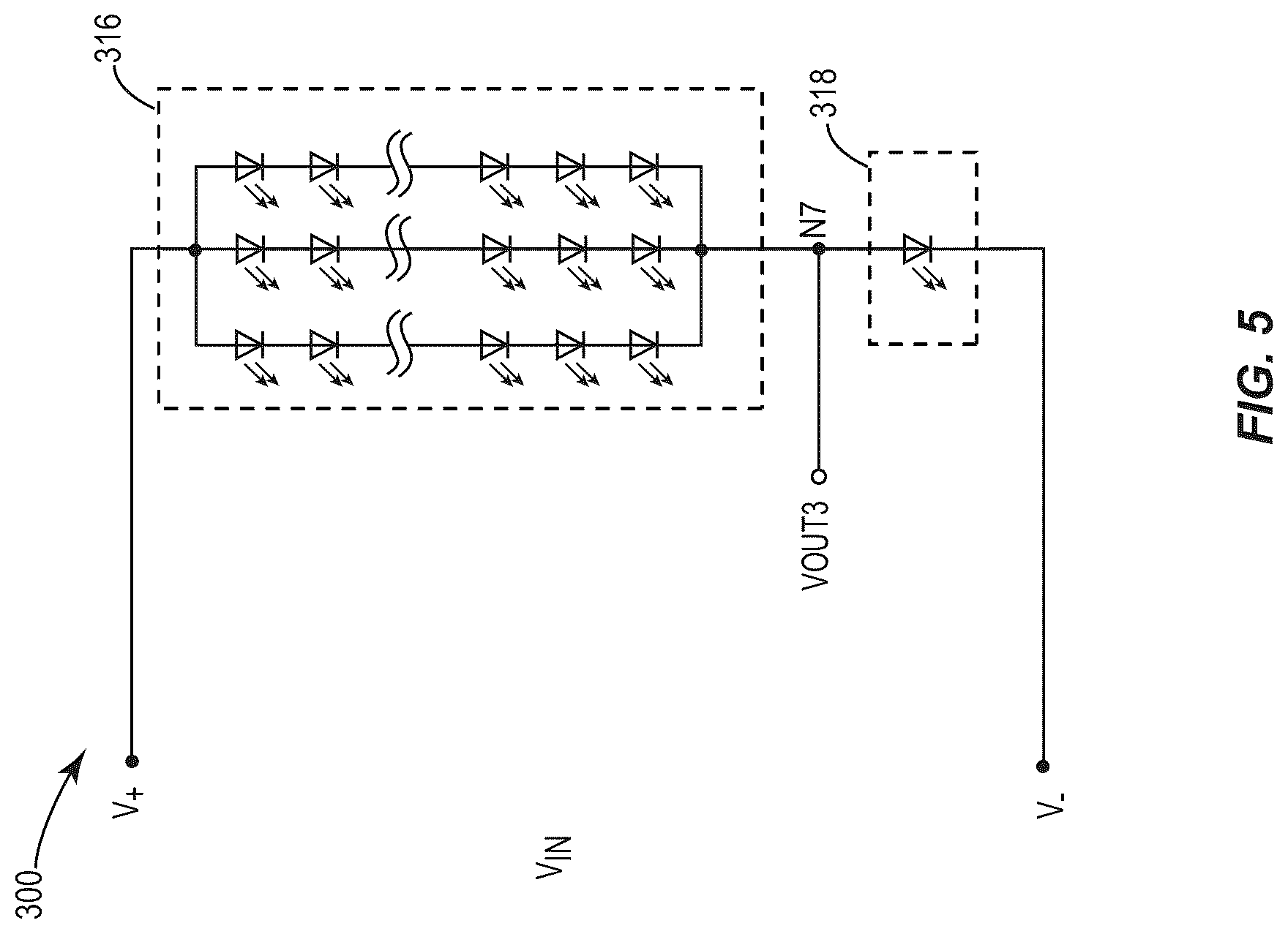 Patent US12324068 Figure 5 – Light-emitting diodes as shunt regulator to power low-voltage circuits