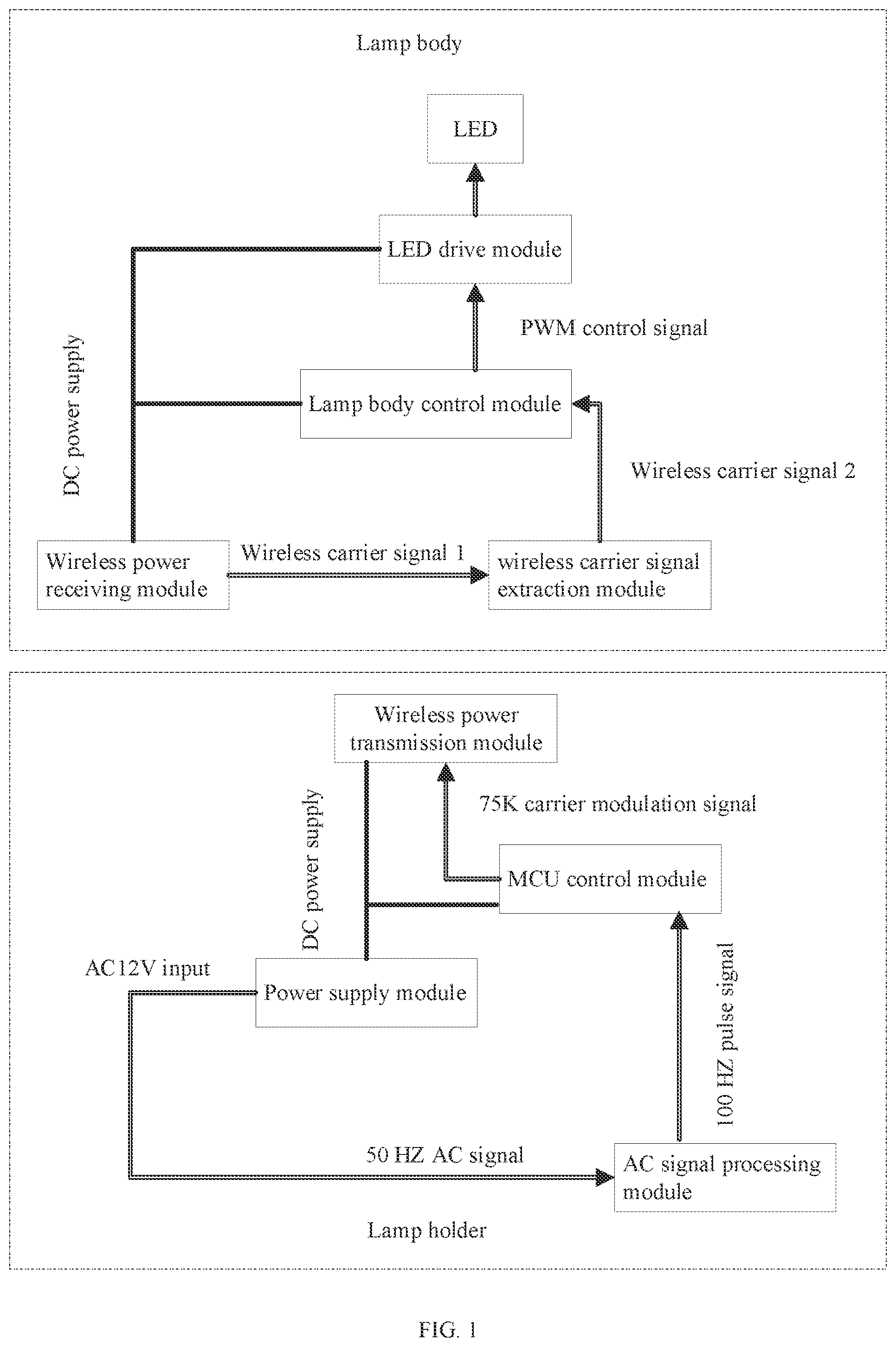 Patent US12324076 Figure 1 – Power and signal transmission method for wireless lamp
