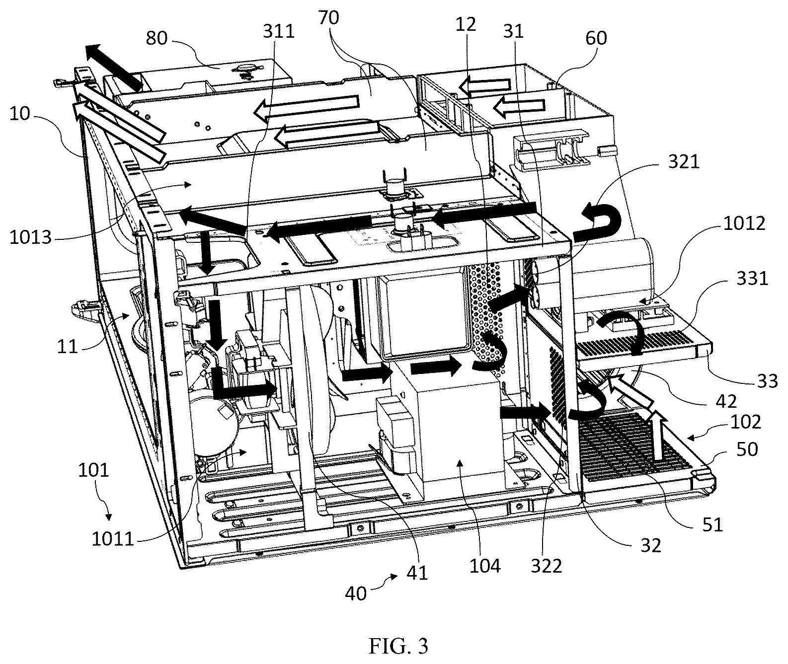 Patent US12324082 Figure 3 – Combination microwave and hood system