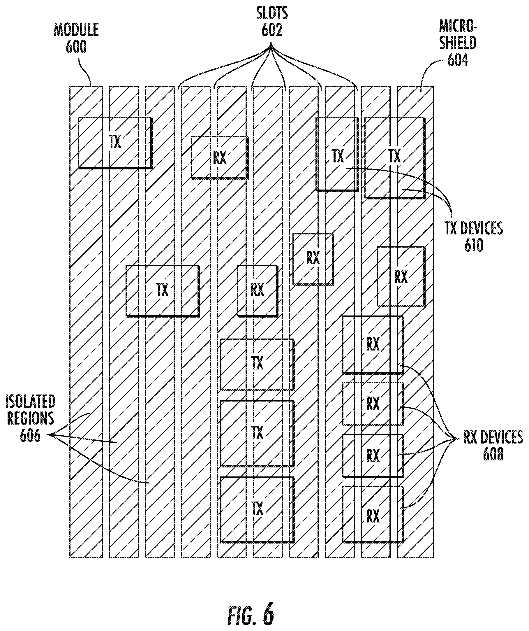 Patent US12324089 Figure 8 – Module conductive shield including discontinuities to reduce device coupling